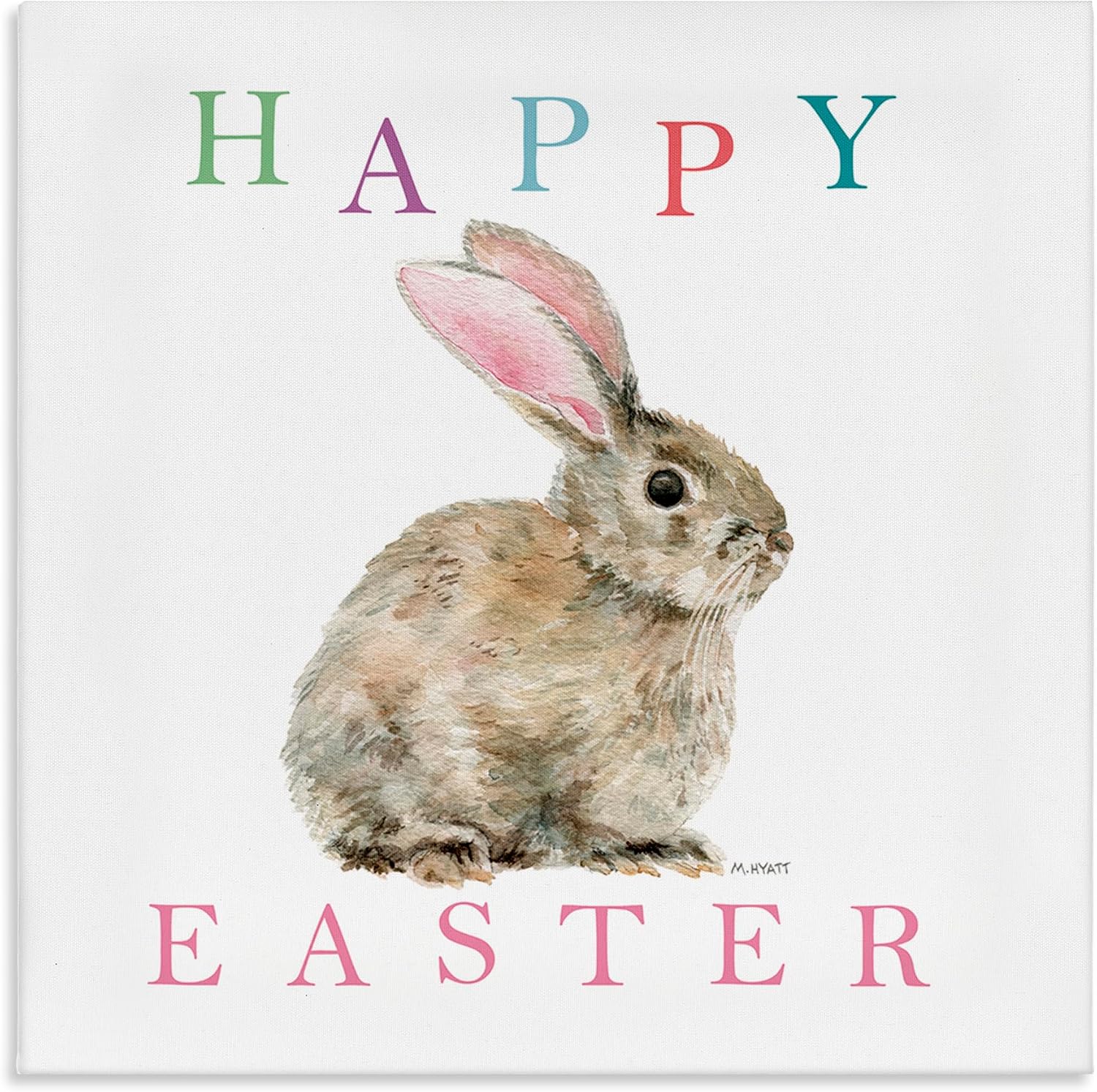 Stupell Industries Happy Easter Phrase with Woodland Bunny Rabbit, Design by Melissa Hyatt LLC Canvas Wall Art, 24 x 24, White
