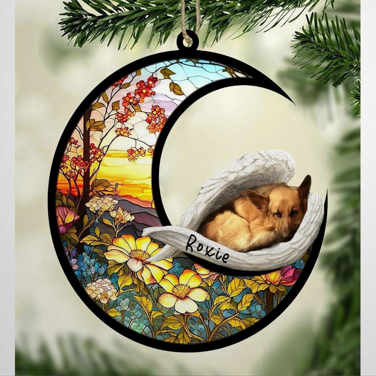 Luckluccy Personalized German Shepherd Dog Memorial Suncatcher,German Shepherd Christmas Ornament with Name,Pet Loss Catcher,Gifts for Dog Lovers Loss of Dog,German Shepherd Sleep on Haven