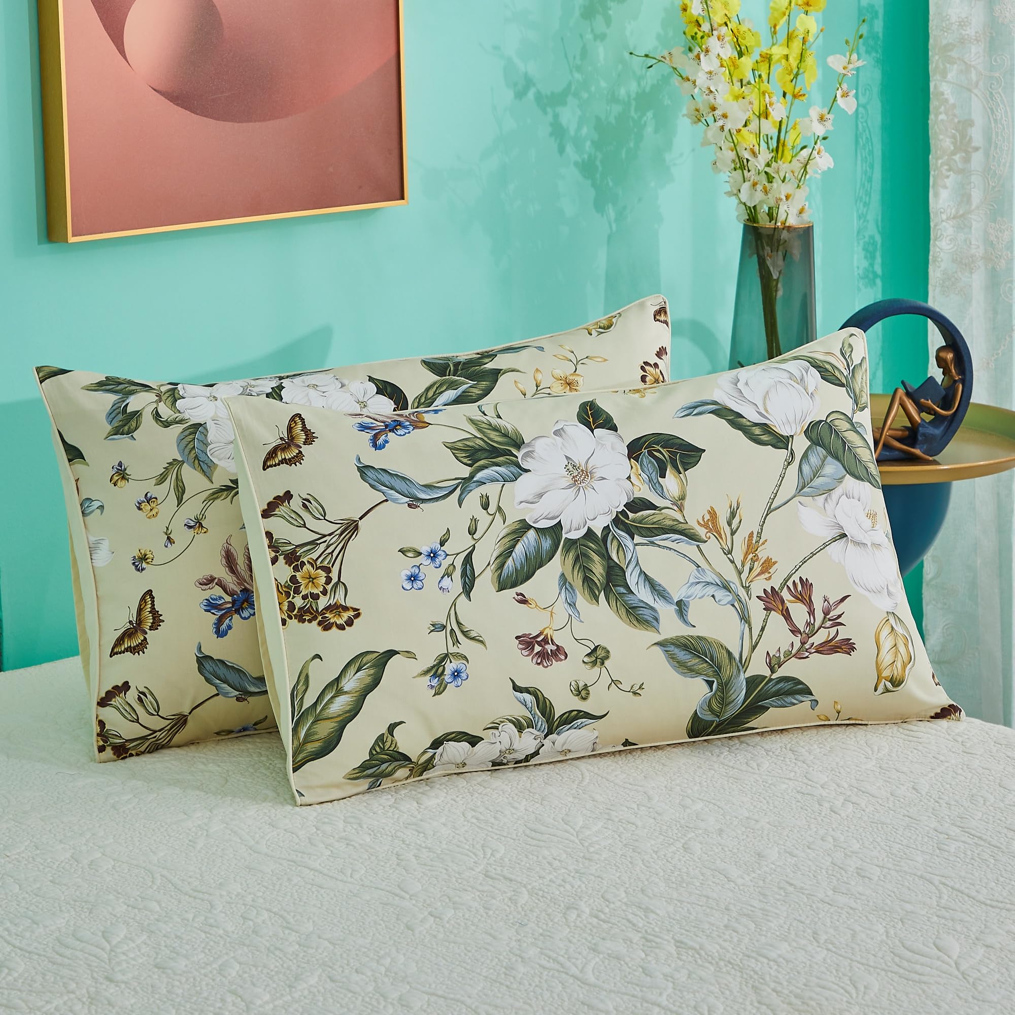 USTIDE Shabby Pastoral Duvet Cover Set Super King 3-Piece Vintage Garden Butterfly Bedding Set 100% Egyptian Cotton Duvet Set - Image 2
