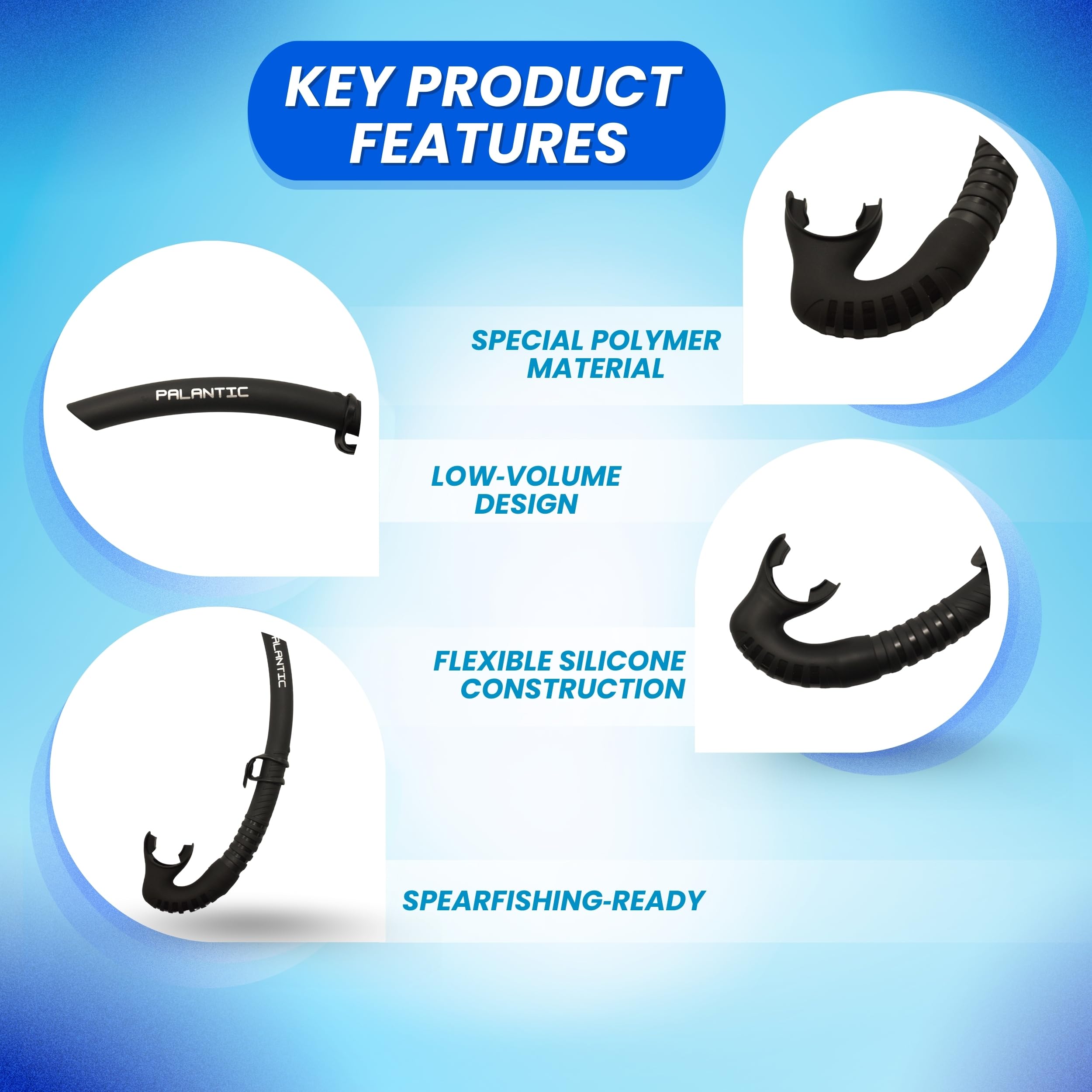 Palantic Low Volume Flexible Snorkel – Freediving & Spearfishing Snorkel with Soft Mouthpiece, Streamlined Design for Minimal Drag, Comfortable & Durable
