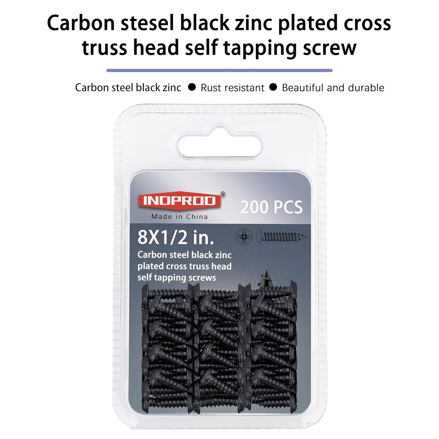 Black Wood Screws 1/2 Inch, 200Pcs Self Tapping Wood Screw #8 x 1/2", Zinc Plated Steel, Modified Truss Head, Phillips Drive, Carbon Steel, for Drywall/Metal/Plastic/Furniture, Black