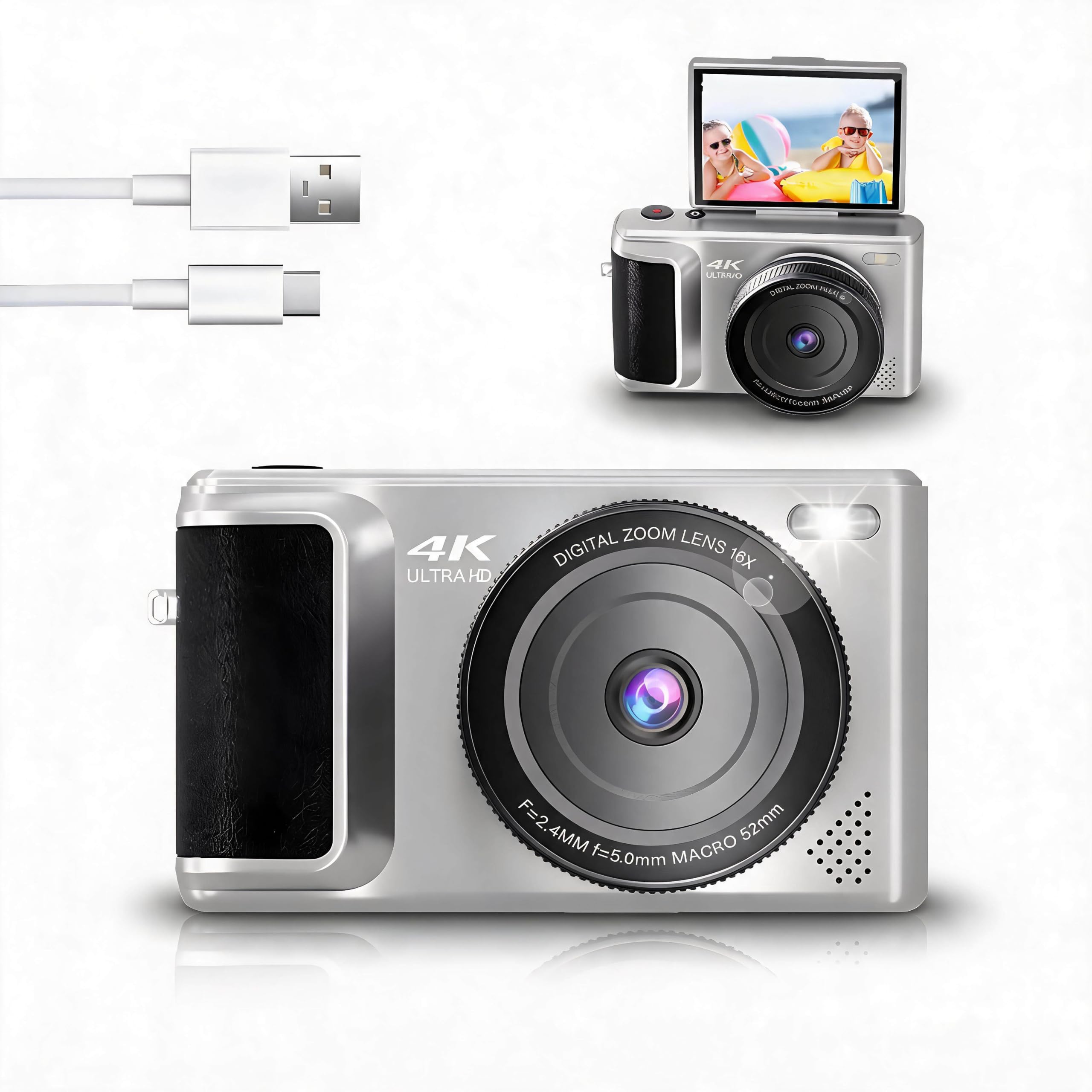Zunate 4K Digital Camera, Digital Cameras for Photography, Compact Camera with 18X Digital Zoom, 64MP Vlogging Camera for Youtube, 2.8 Autofocus Video Camera-picture-21