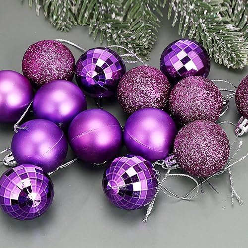 Miniatura 3 de Aitsite Juego de adornos de árbol de Navidad de 24 quilates, 1.57 pulgadas, miniesferas inastillables para adornos navideños (morado)