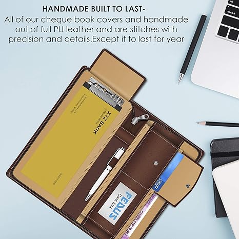 FEDUS Cheque Book Holder, Vegan Leather Expanding Handmade Multiple Cheque Book Holder for Cards, Women/Men Cheque Book Wallet, Traveling Wallets, Checkbook Holder, Documents Holder for Office & Home - Image 2