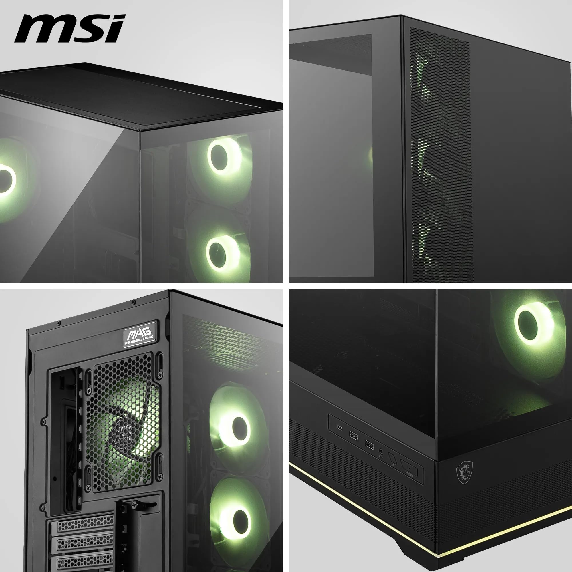 MSI MAG PANO 110R PZ - Mid-tower Gaming PC Case - Obsługuje GPU do 400 mm długości, zdejmowane filtry kurzu, USB 20 Gb/s (typ C), tylne połączenie ATX i Micro-ATX obsługa płyty głównej