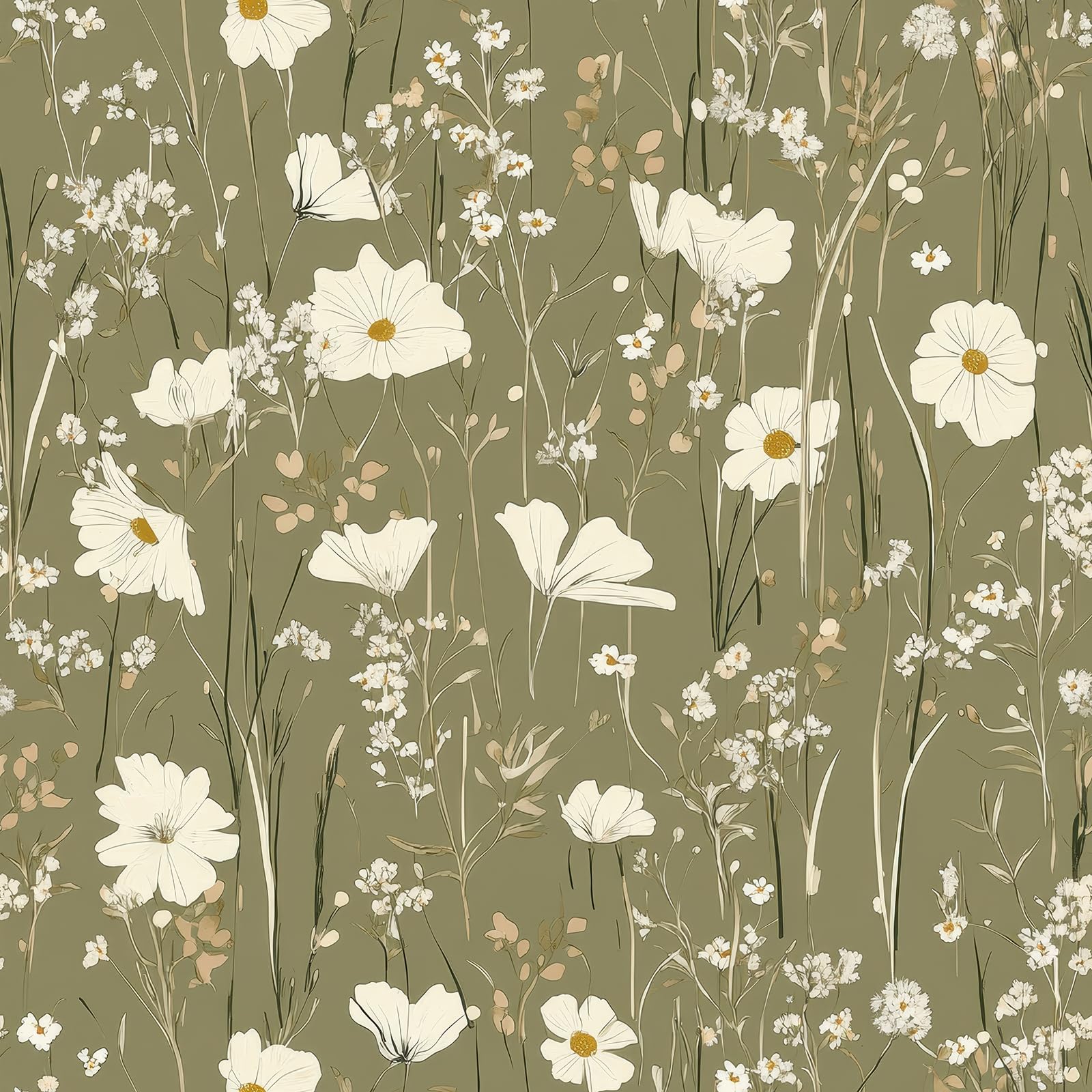 FunStick 44.5CMx9M Papel Pintado Pared Verde Flores Pequeñas Vintage Papel Pintado Autoadhesivo Muebles Cocina Armario Vinilo Adhesivo Verde Oliva Salón Vinilo Adhesivo Muebles Flores Pequeñas Hojas