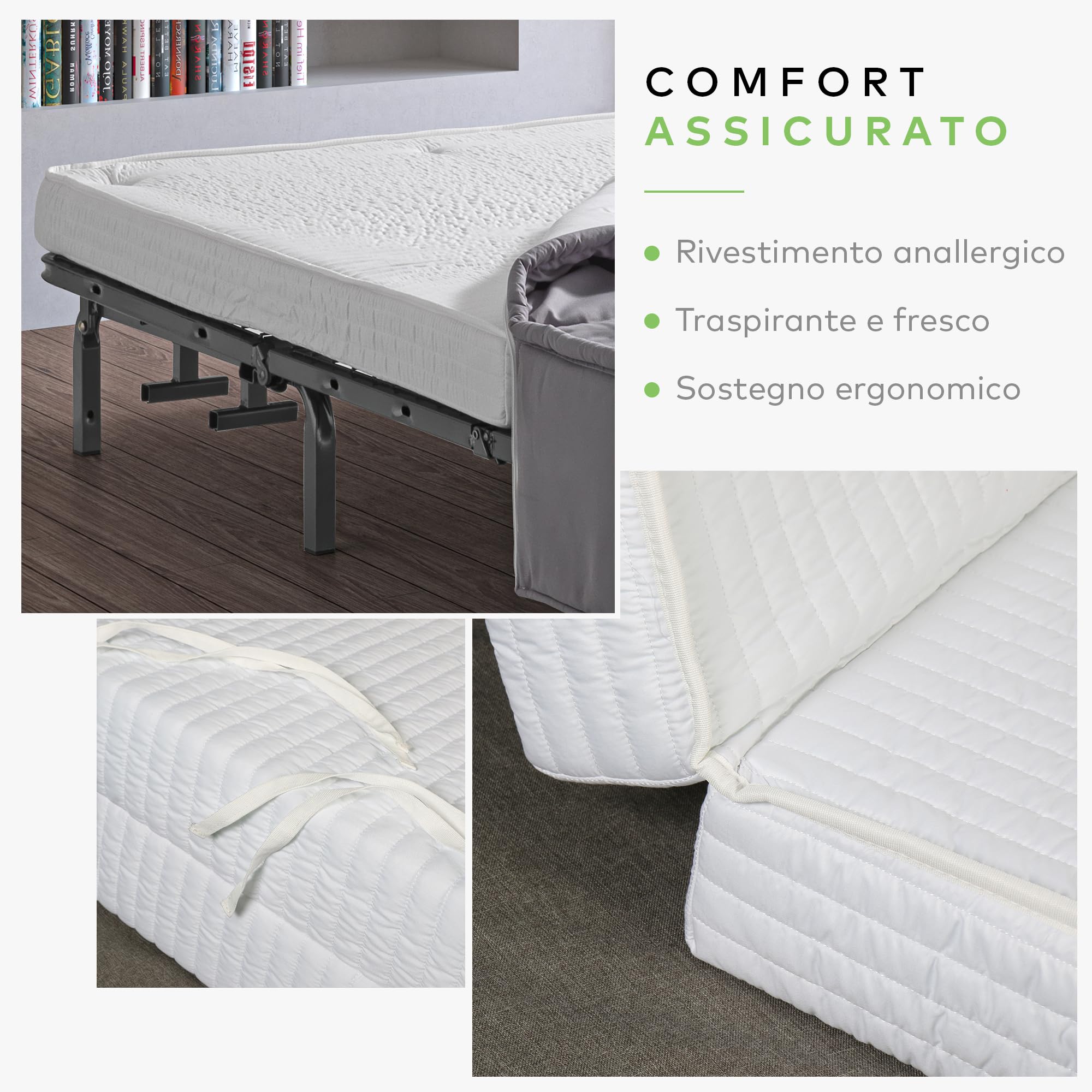 EVERGREENWEB Matelas pour canapé 140x190 cm lit pour Banquette B.Z. 10 cm de Hauteur, revêtement Blanc hypoallergénique, Matelas d'appoint Pliant en Mousse, Bed Sofa