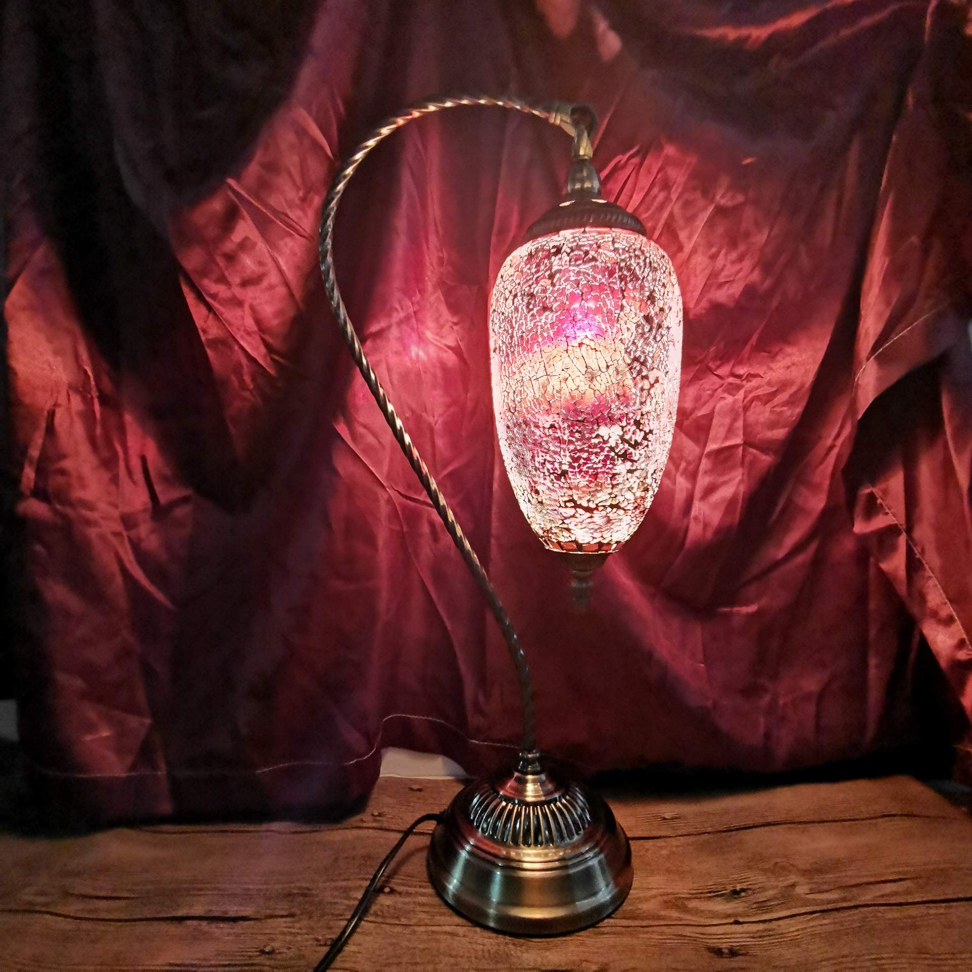 HHYHOME Turkish Table Lamp, Moroccan Tiffany Style Mosaic Glass Bedside Night Lamp, Decorative Desk Lamp Light with Plug