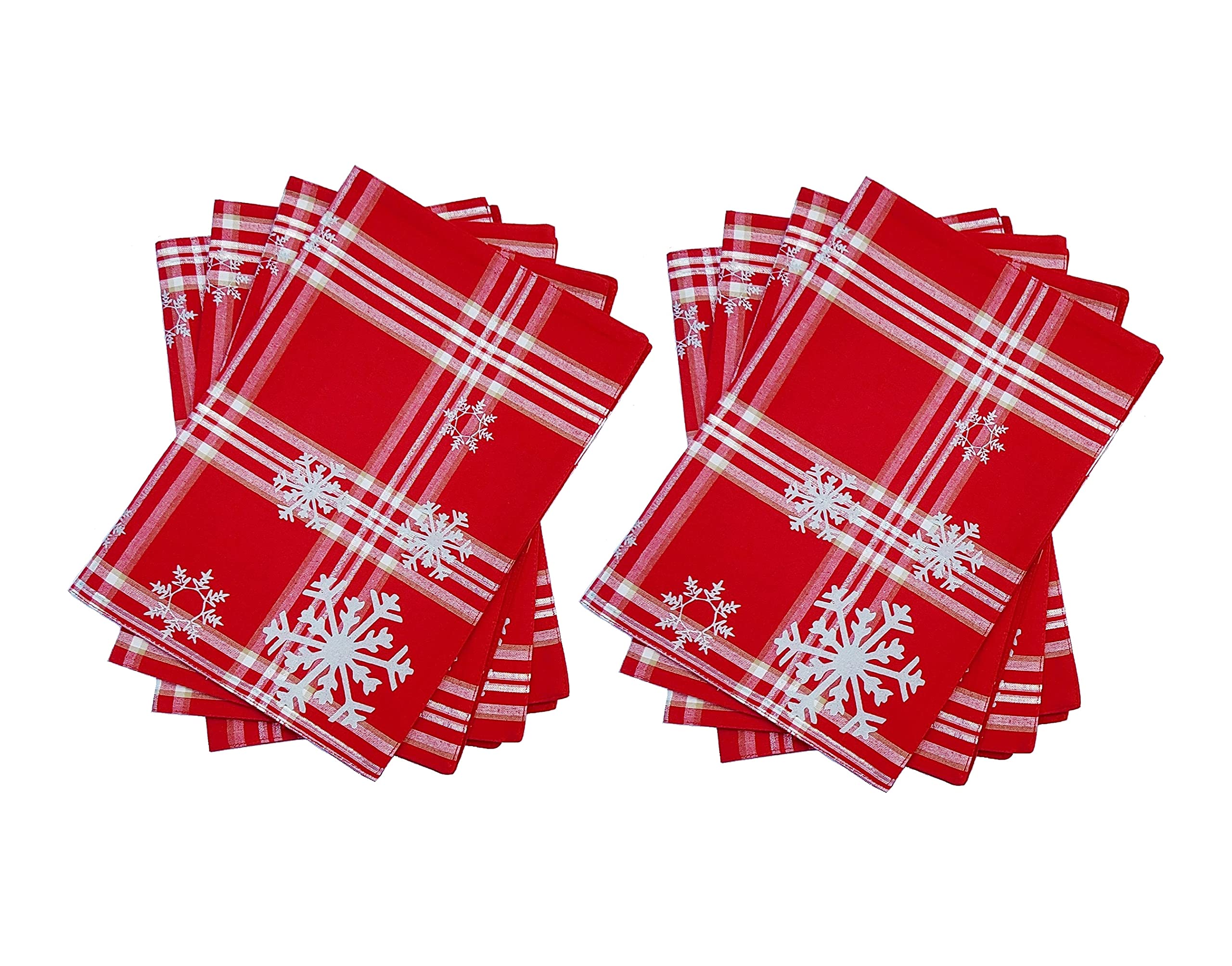 KOVOT Set of 8 Winter Snowflake Placemats | Christmas Holiday Table Decor | Red & White with Foil Accents Snowflake Place Mats (17