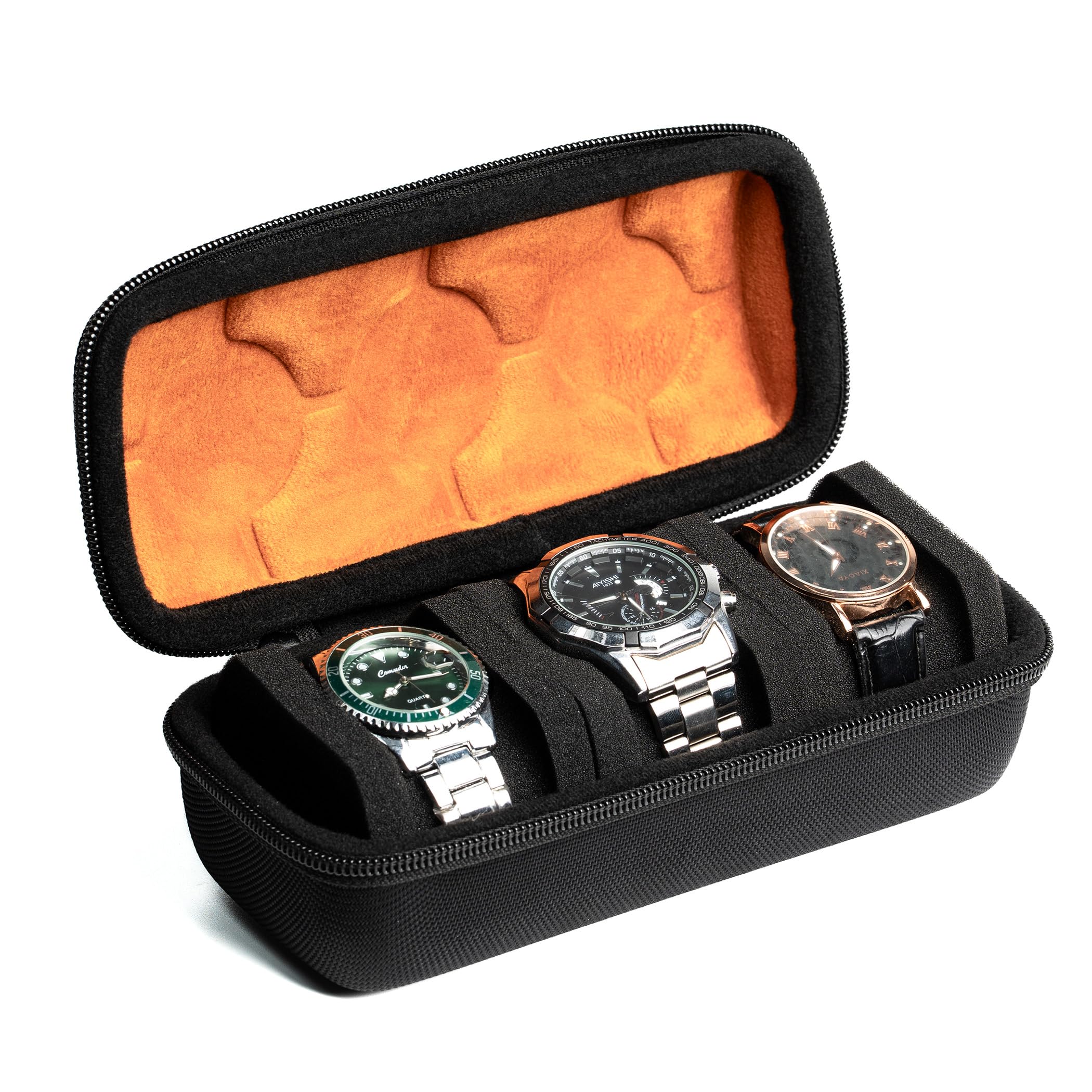 3 Slot Hard Watch Roll Travel Case, Zipper Case Storage and Organizer for Men and Women, Black 3slot Microfiber lining