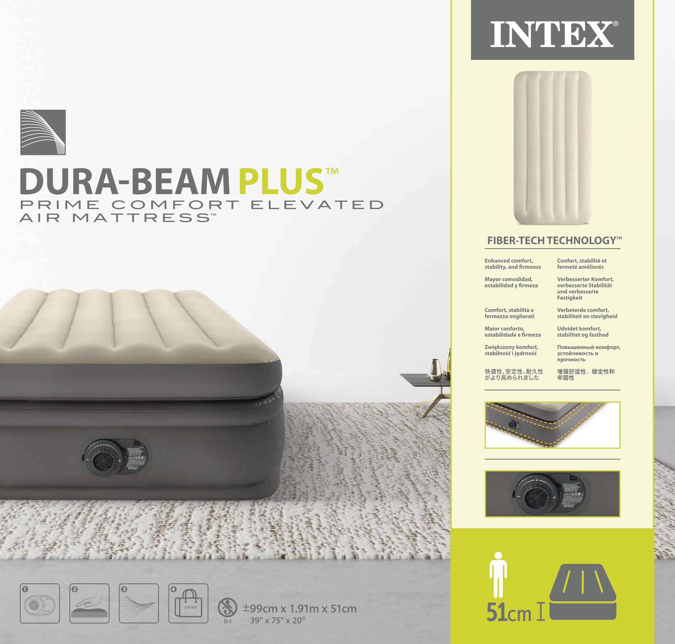 Intex - 64162NP - Lit Gonflable Prime Comfort Elevated - Électrique 1 Pers, Beige