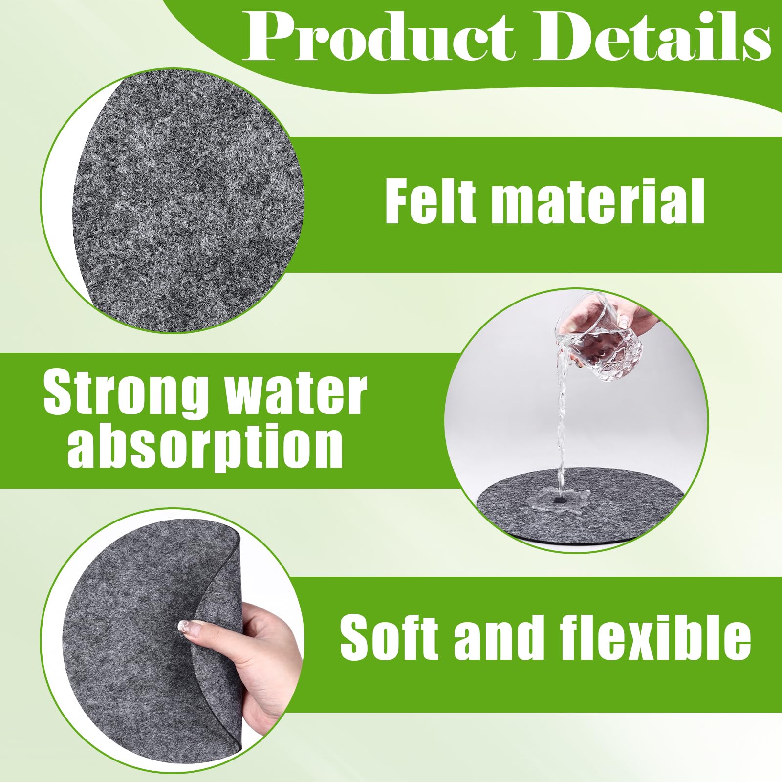 16 Pcs Plant Coaster Mat 4/6/8/10 Inch Felt Plant Saucer Reversible Round Fabric Plant Pad Mat Absorbent Flower Pot Coaster Mats Waterproof Felt Saucers Cork Mat for Indoors Outdoor Plant Pot - Image 3