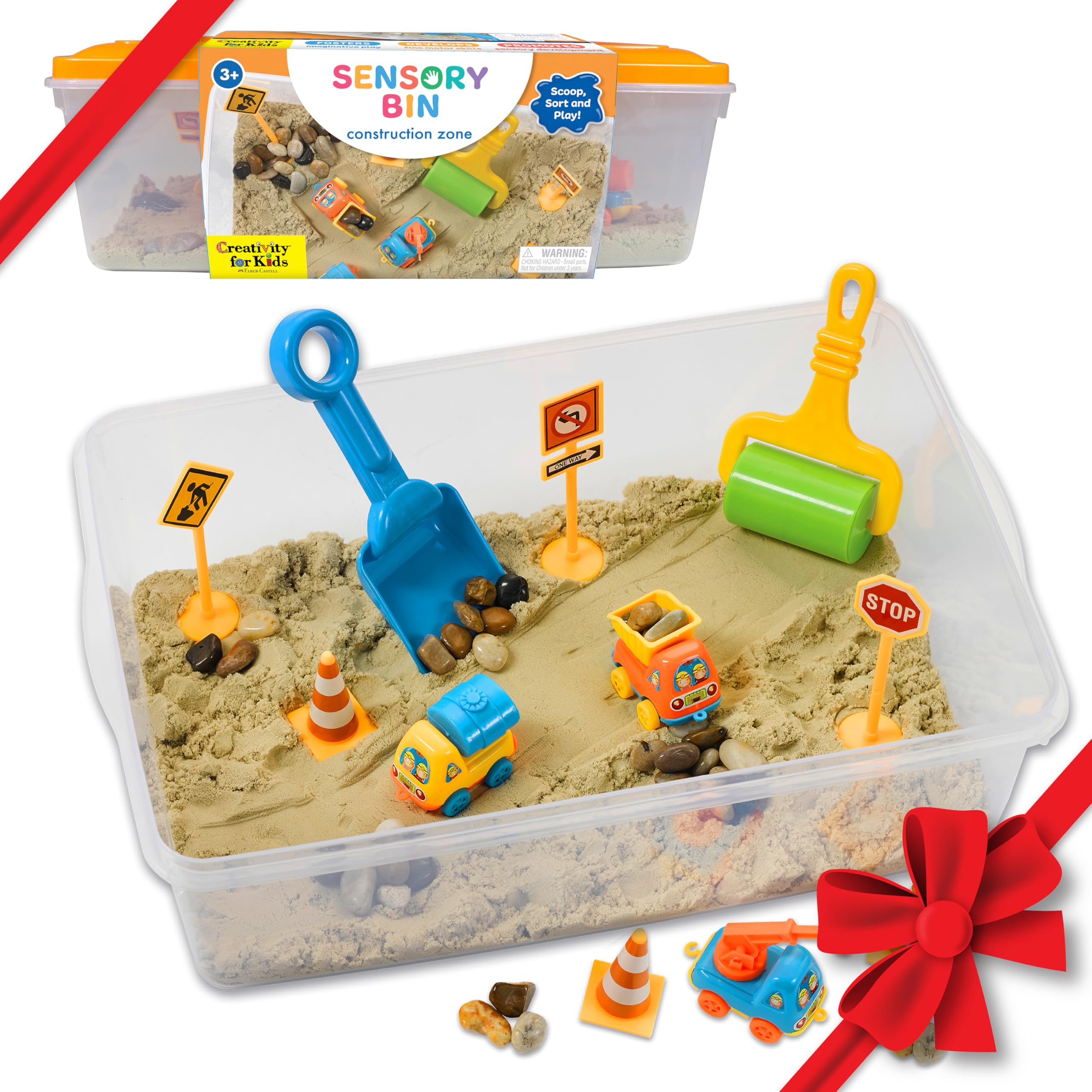 Creativity for Kids Sensory Bin: Construction Zone Playset - Sandbox Truck Toys for Kids