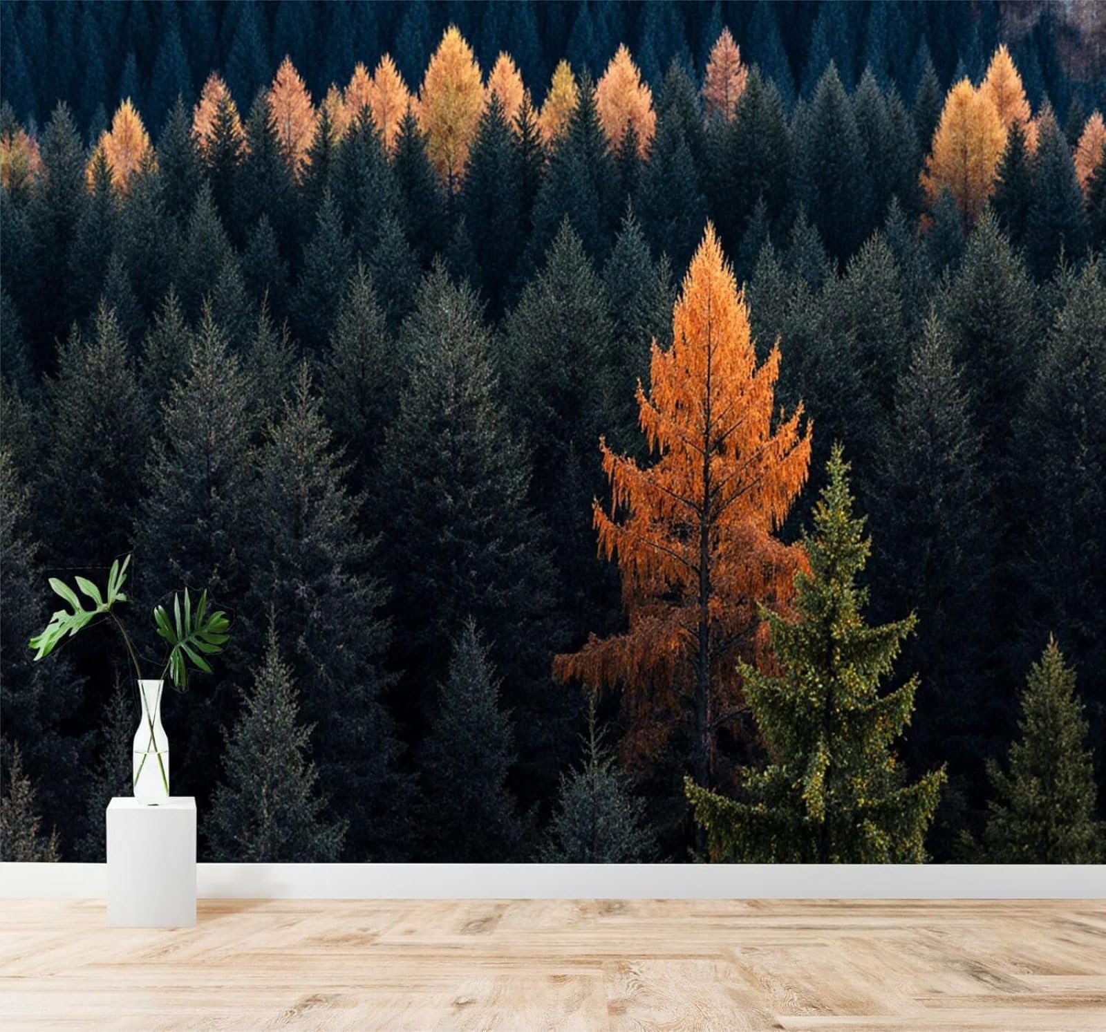 Tzxztt Orange Green Pine Trees Autumn Forest Natural Scenery Modern 3D Wallpaper Premium Textured Silk Neutral Tones Material Ideal for Living Room Bedroom-250cm×170cm
