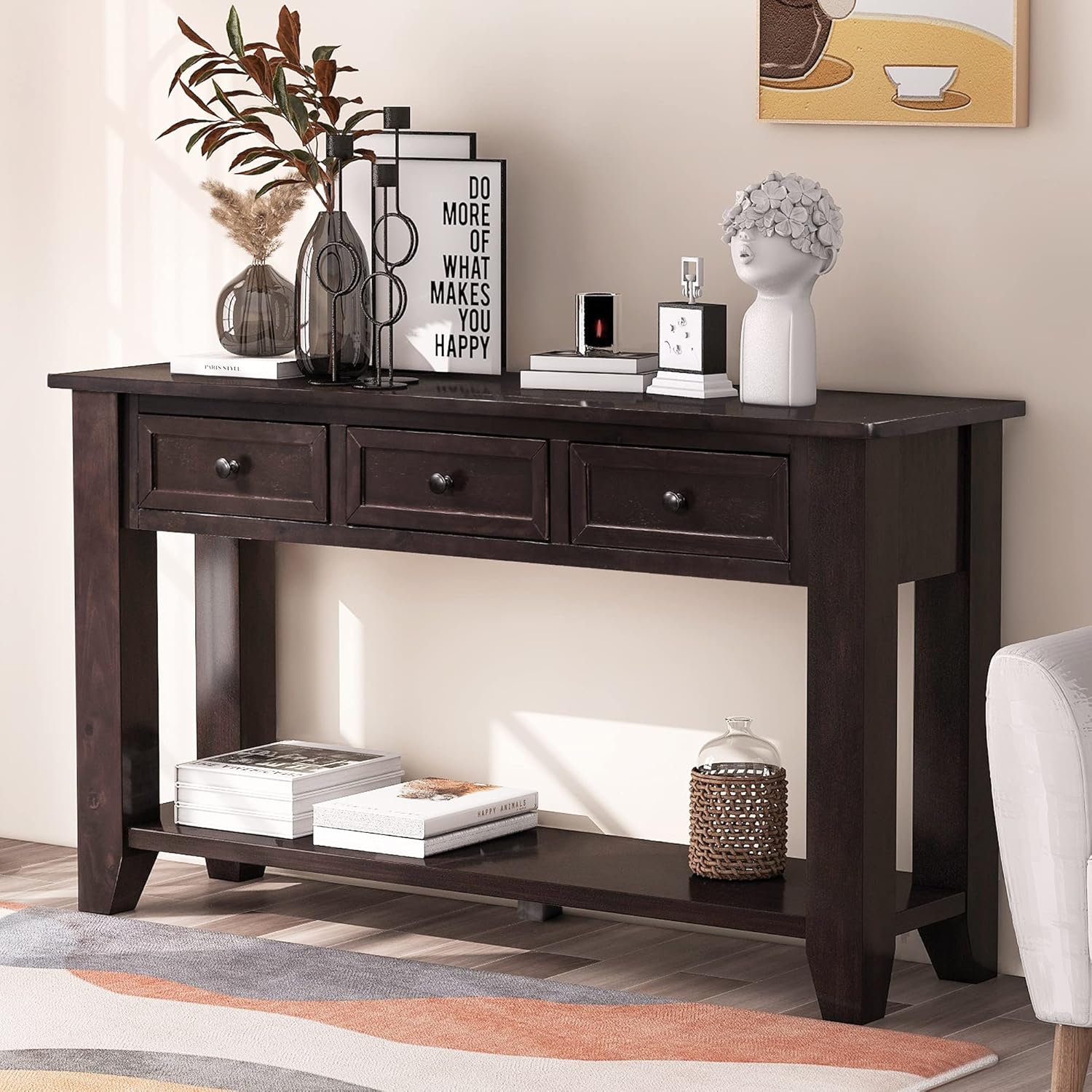 P PURLOVE Console Table for Entryway Wood Sofa Table with 3