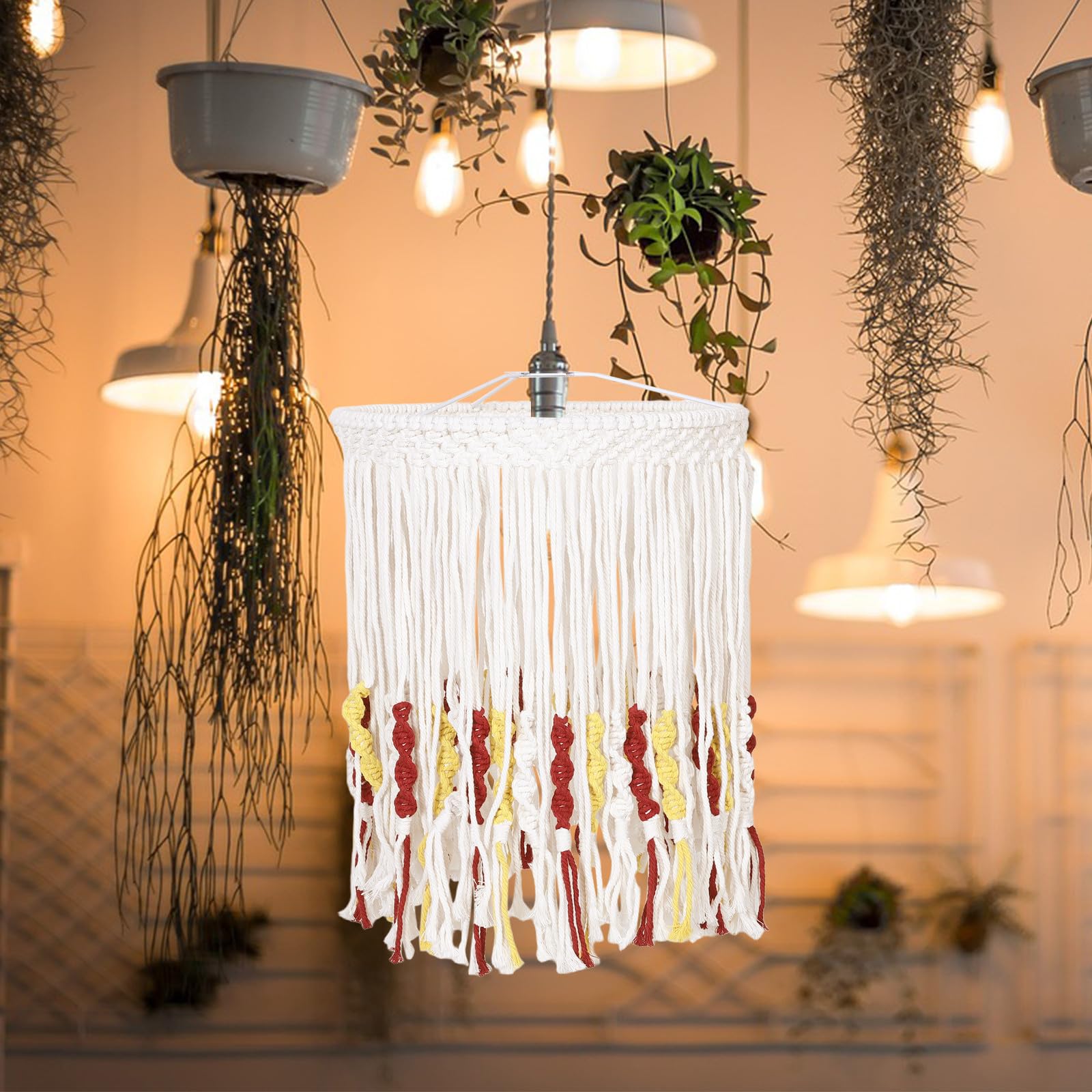 Toyvian Paralume Bohemien in Cotone Intrecciato a Mano con Frange, Paralume Sospeso di Ricambio per Lampada da Soffitto Beige, Adatto per Camera da Letto e Bagno