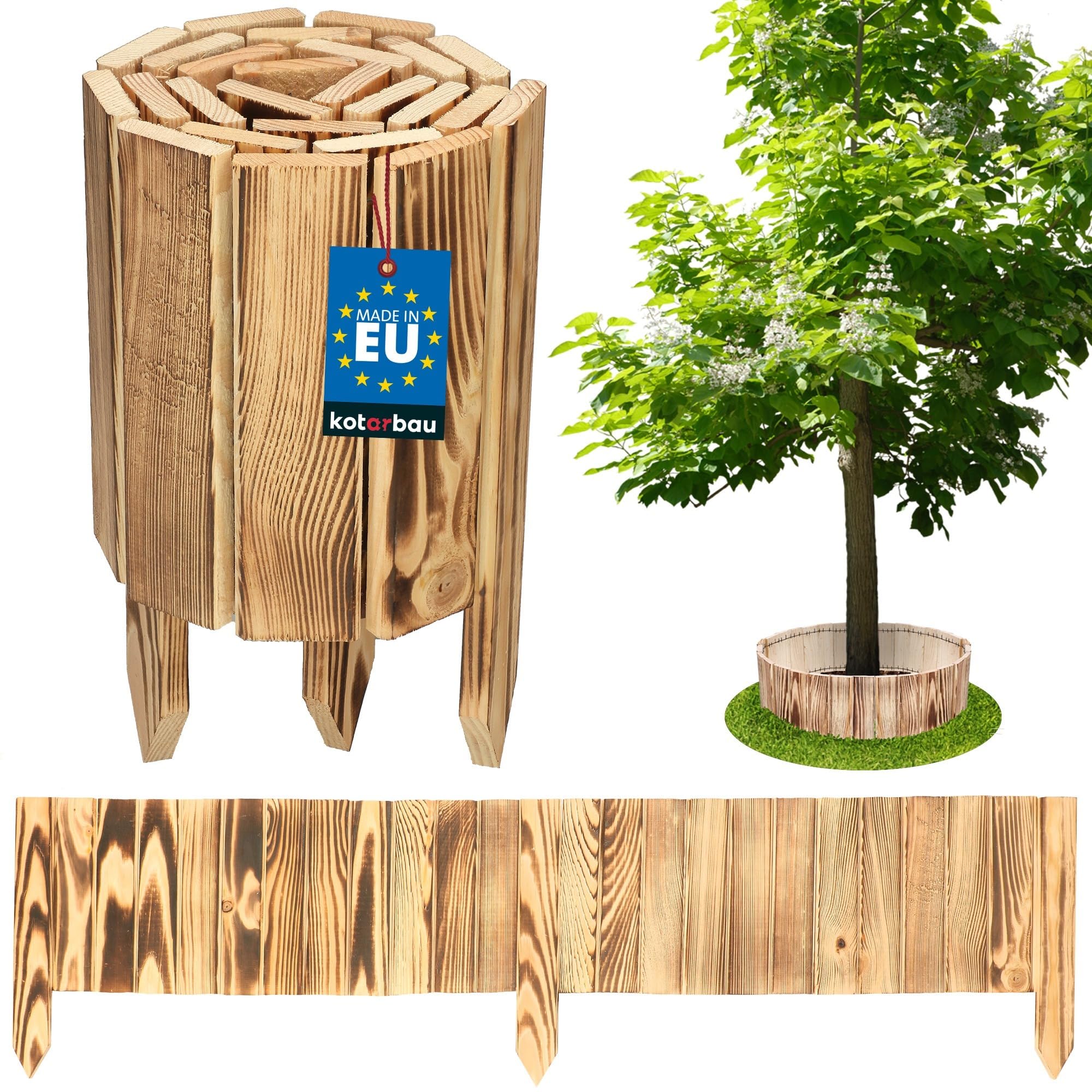 KOTARBAU® Lawn Edging - Garden Edging Border - Pine Wood - 110x20 cm (43.3x7.9 inches) - Burnt Wood - Flexible Log Roll Border - Wooden Mini Fence - Garden Decoration