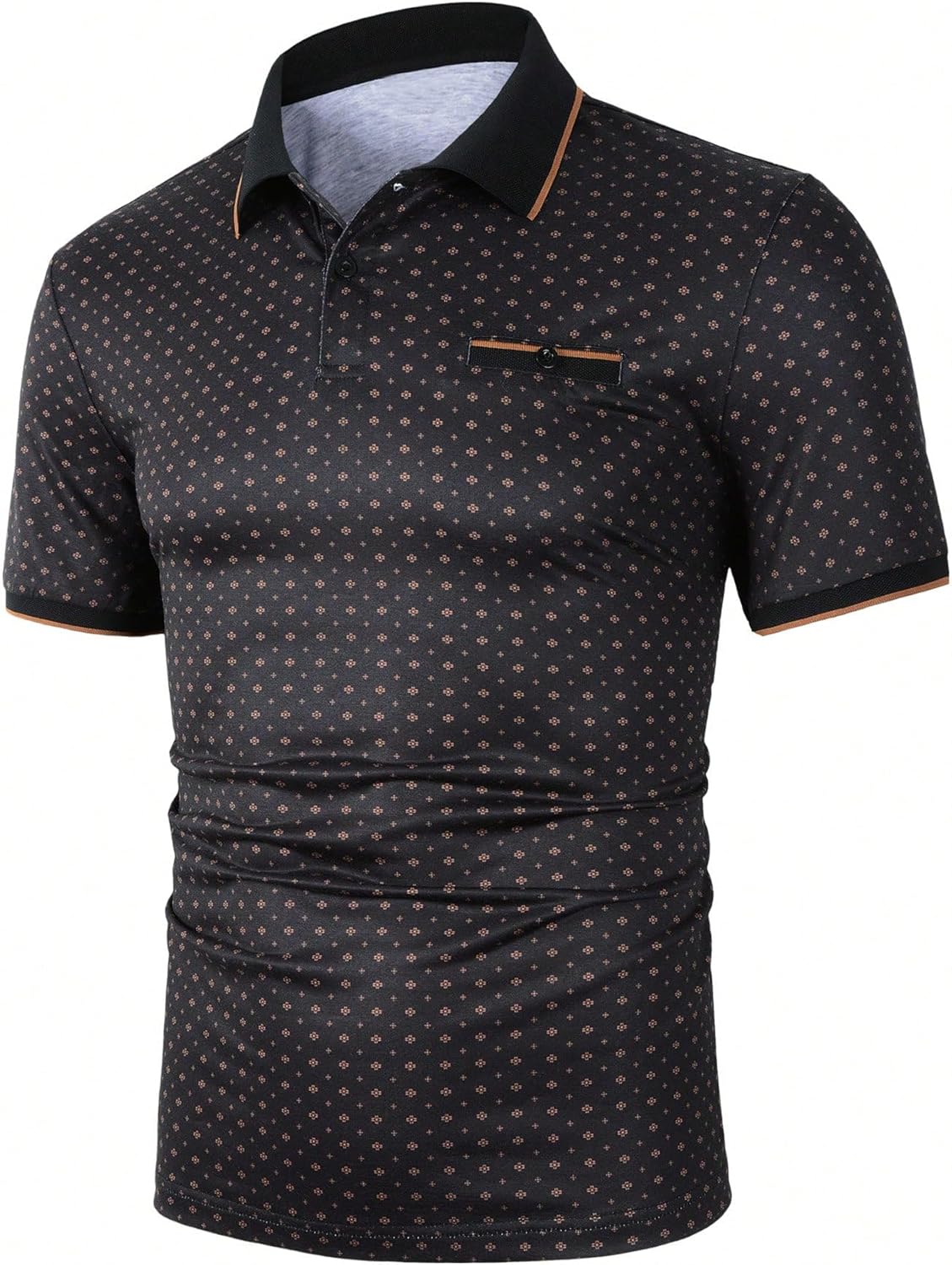 WDIRARA Men's Golf Polo Shirts Button Front Allover Print Tennis Shirts Collared Neck Casual Work T-Shirt - Image 5