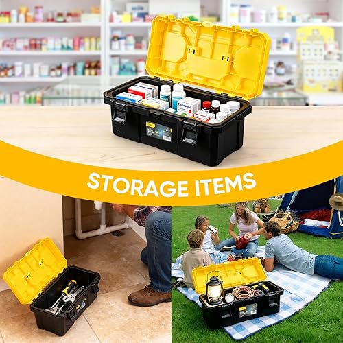 Miniatura 6 de DELI Caja de herramientas de 16 pulgadas con cerradura, organizador resistente de 2 capas con bandeja extraíble, tapa abatible para piezas pequeñas,