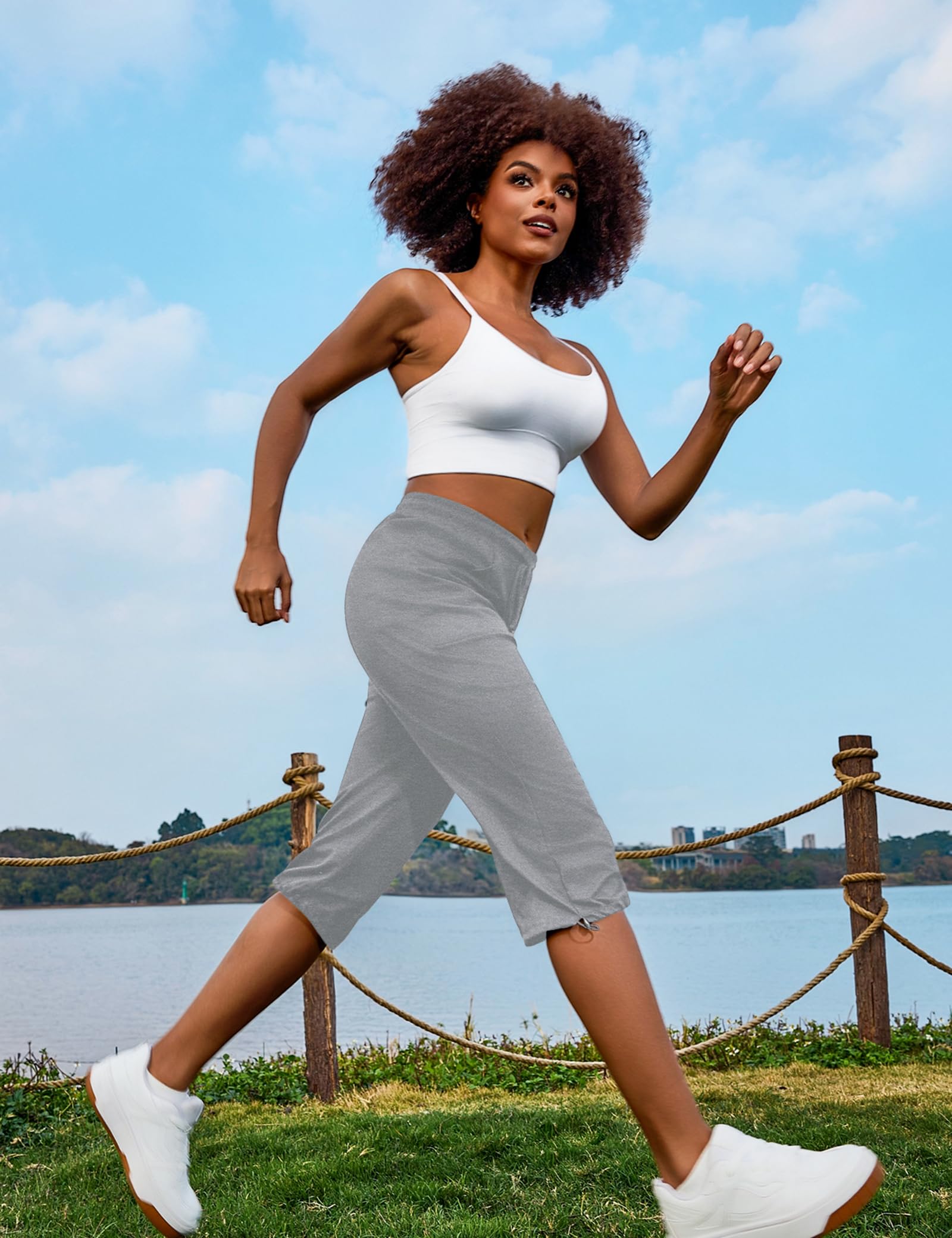 Totatuit Pantaloni Capri Donna Estivi Pantaloni Sportivi Donna Pantaloni 3/4 Donna Cotone Regolabile con Tasca Pantaloni Pinocchietto Cropped Estivi Donna Jogging Yoga Pinocchietti Donna