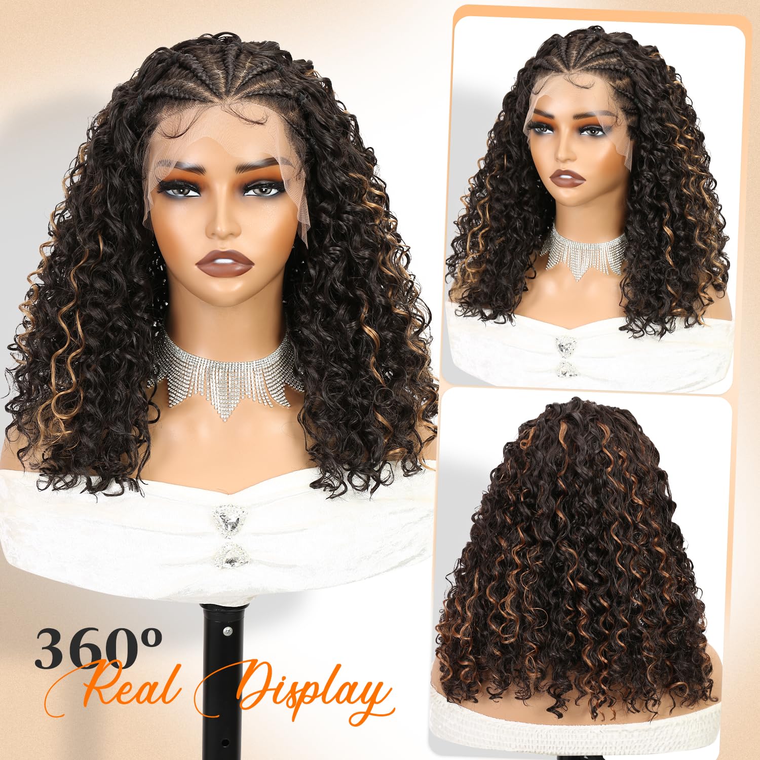 WIGNEE 13x4 Peluca Bob Rizada Trenzada Frente Encaje para Mujeres Negras