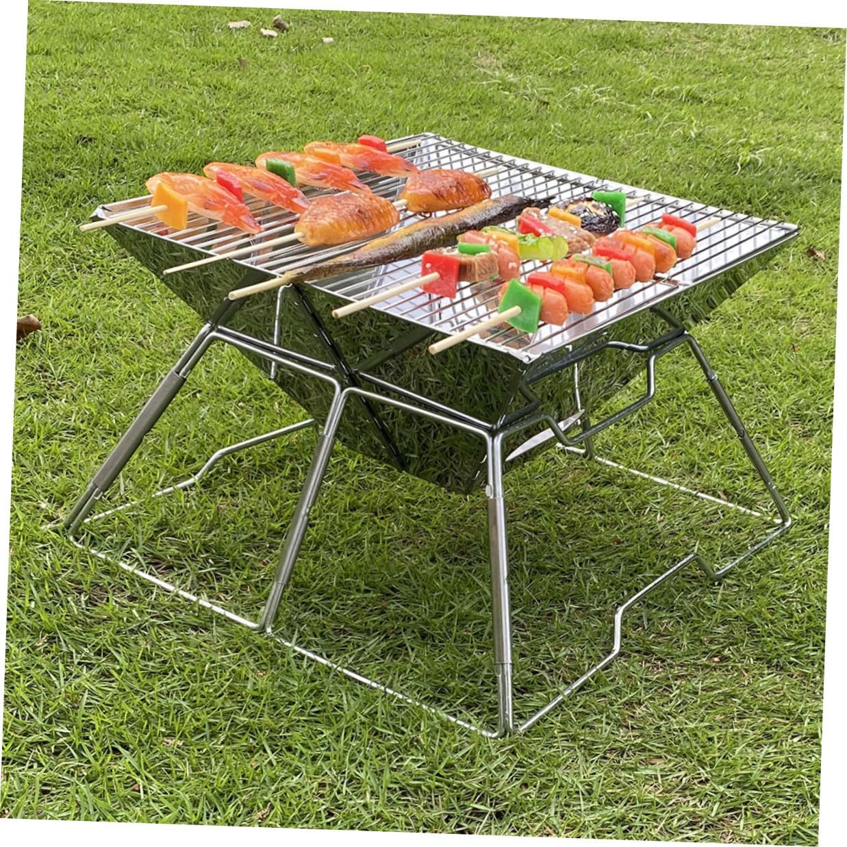 Portable Barbecue Grill and Professional Wear-resistant Folding Rack, Compact Camping Grill for Outdoor Picnic and Hiking