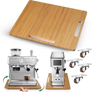 Joy&Grace Appliance Slider for Kitchen Appliances 360 Rolling Sliding Tray for Coffee Maker Countertop, Bamboo Coffee Pot Slider Rolling Tray with Universal Rollers Natural, Large 16"x13"