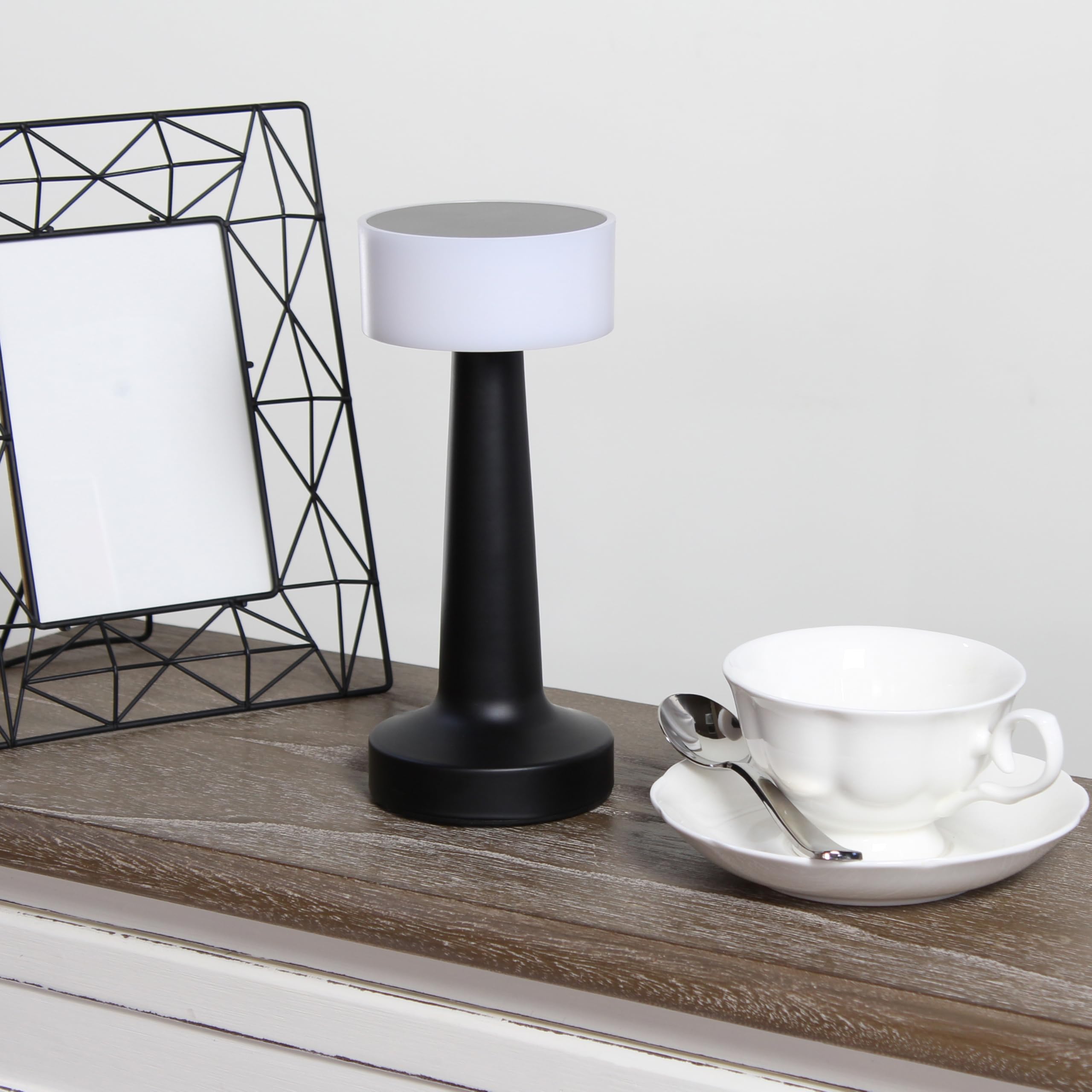 Simple Designs LD1082-BLK 8 5 Mushroom Magic Dimming Rechargeable Cordless 4-Way Touch Sensor Saucer Desk Lamp Black