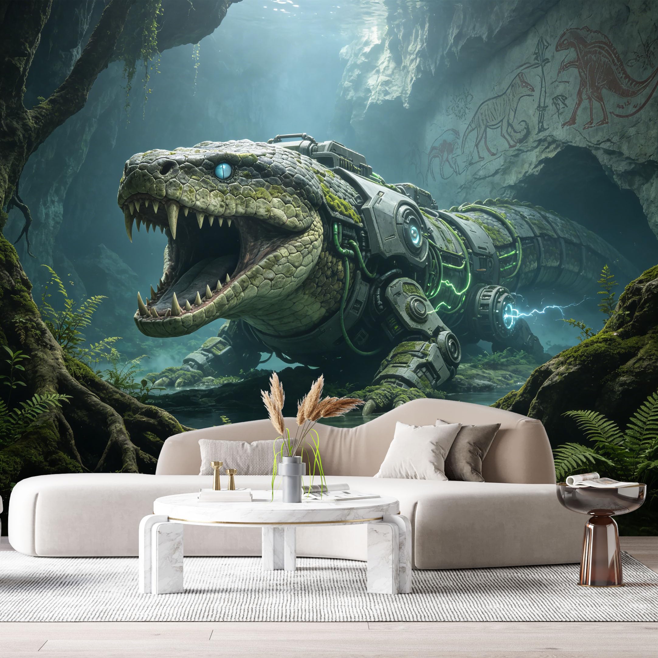 Custom Size Wall Mural Mechanical Crocodile Mech SciFi Beast Futuristic Jungle Cyborg Reptile 3D Textured Style SelfAdhesive Art Prints Removable Large Wallpaper Esports Game Room Studio