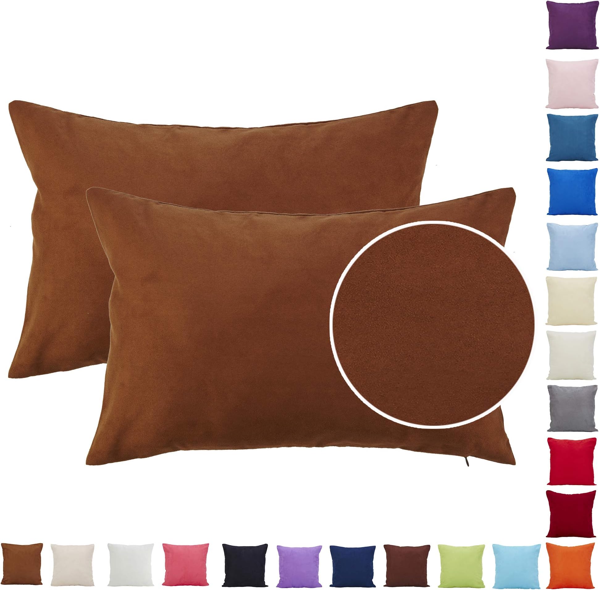 Comoco® 2Pcs Solid Color Lightweight Faux Suede Series Pillowcase Home Decor Sofa Throw Pillow Covers Available In 21 Colors and 7 Sizes (30x45cm,Brown)