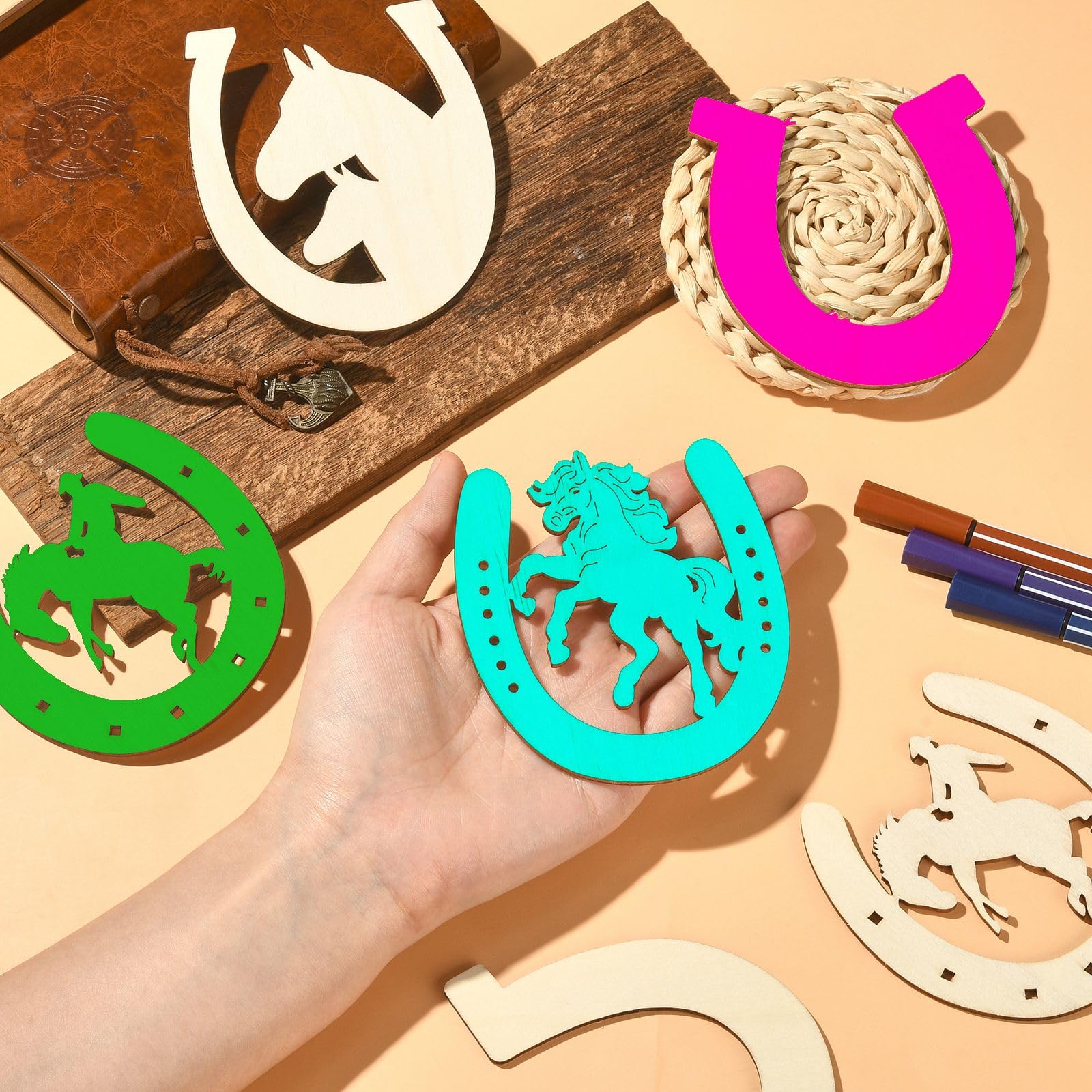 UR URLIFEHALL 48 Pcs Wooden Horseshoe Craft Unpainted Wood Horseshoe Cutouts Craft for Embellishments DIY Scrapbooking Card Gift Decoration - Image 4