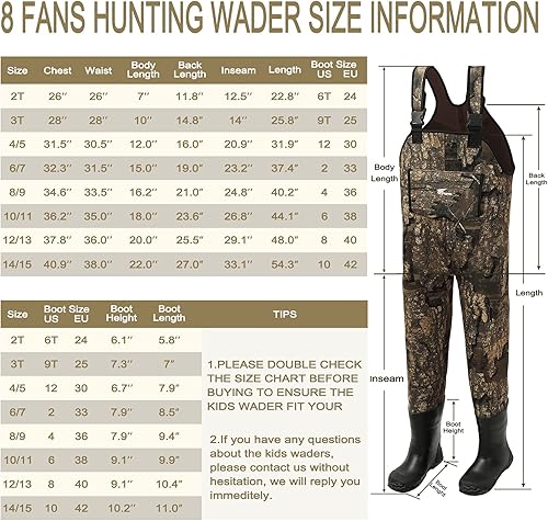 Miniatura 2 de 8 Fans Vadeadores de pecho para niños con botas, de neopreno, impermeables, para jóvenes, con aislamiento, para caza y pesca