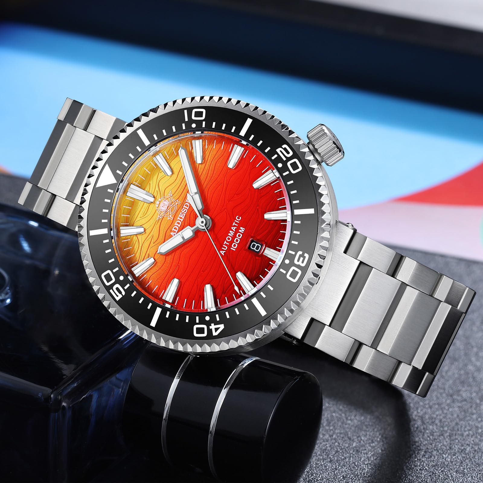 ADDIESDIVE Orologio Subacqueo 1000 M Impermeabile 8215 Automatico Valvola di Escape dell'Elio,Quadrante con Gradiente Zaffiro Sintetico Luminoso AD2526
