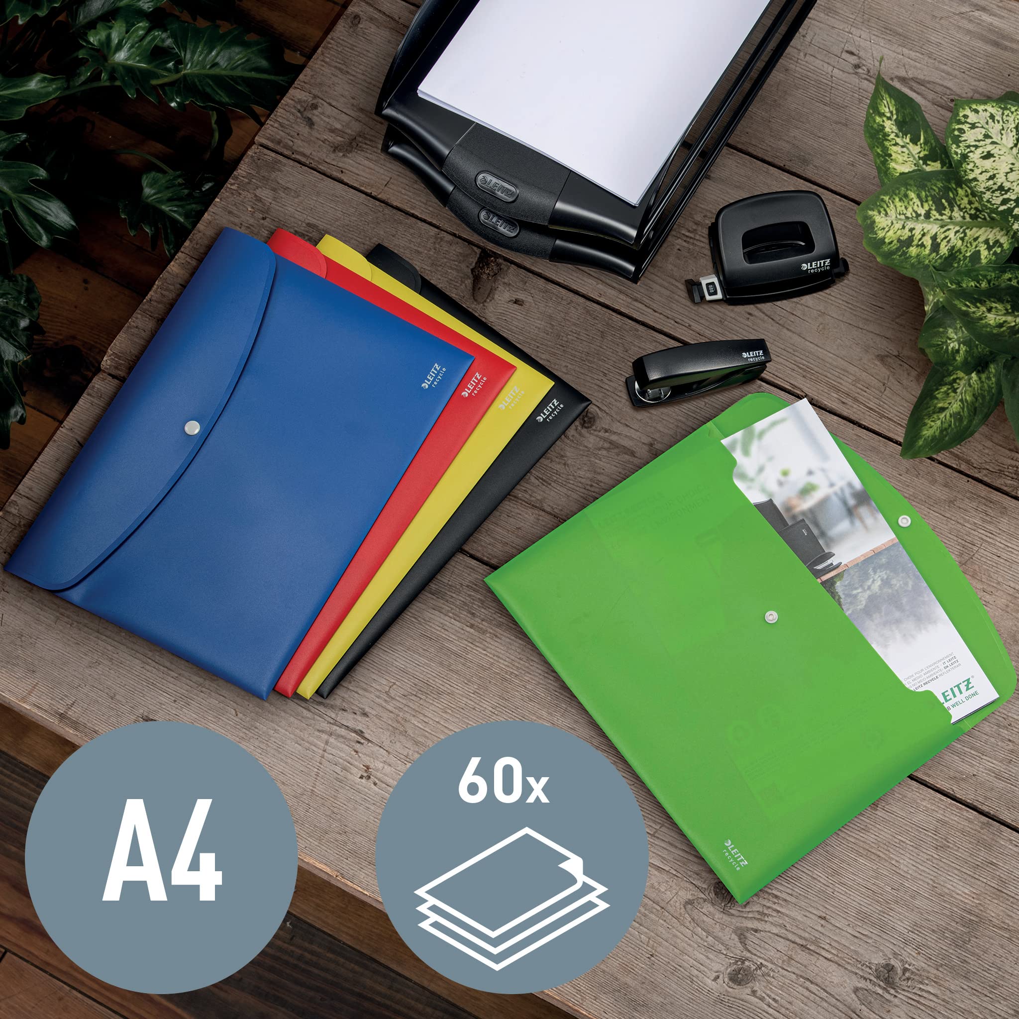 Leitz Organizer per Documenti in PP Riciclato all'80% e Riciclabile al 100%, Contiene fino a 60m Fogli A4, Chiusura con Bottone, Gamma Recycle, 235 mm x 7 mm x 313 mm - Rosso