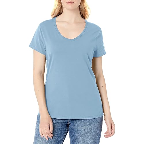 Hanes Women's Perfect-t V-neck T-shirt, Ring-spun Cotton Short Sleeve Tee for Women