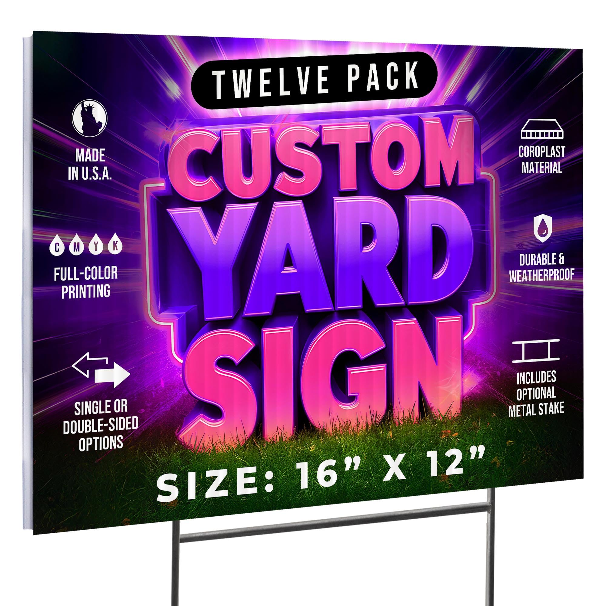 12 Pack, 16x12" Custom Yard Signs with Stakes, Personalized Double Sided Yard Signs, Customizable Business Sign Corrugated Lawn Sign for Outdoor