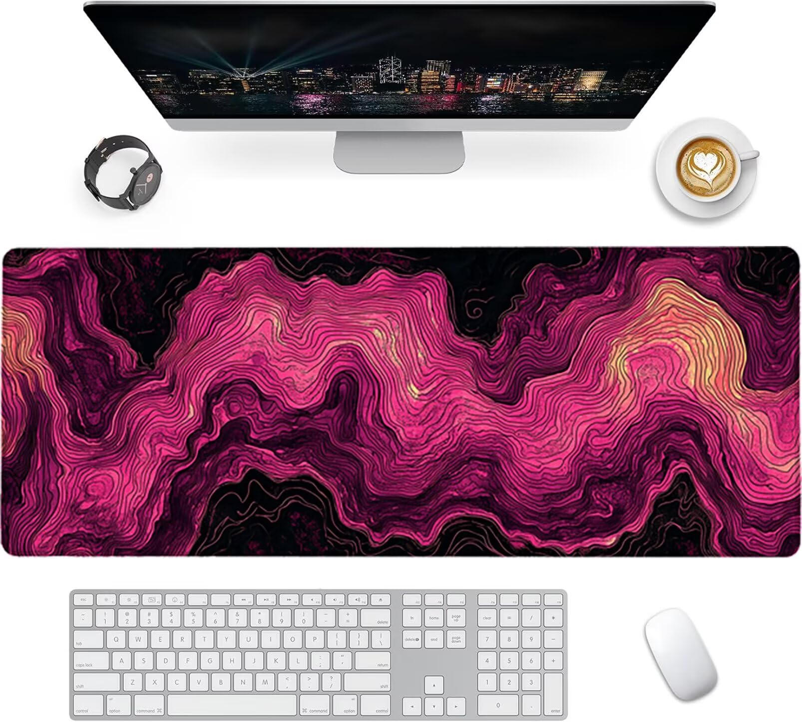 Lpfieonn Rosa Großes Schreibtischunterlage, XXL Schreibtischunterlagen, Schwarz XXL Wasserdicht Gaming Mousepad mit Vernähter Rand und Rutschfeste Gummibasis, für Laptop/Hause/Büro 120x60cm PF-2441