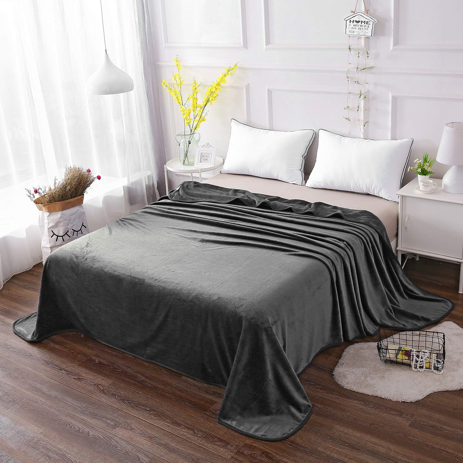 HOZY Plaid Couverture Polaire 230x270cm Gris Fonce Doux et Chaude - 350GSM Couverture de Lit et Jeté de Canapé Flanelle - Réversible Double Face