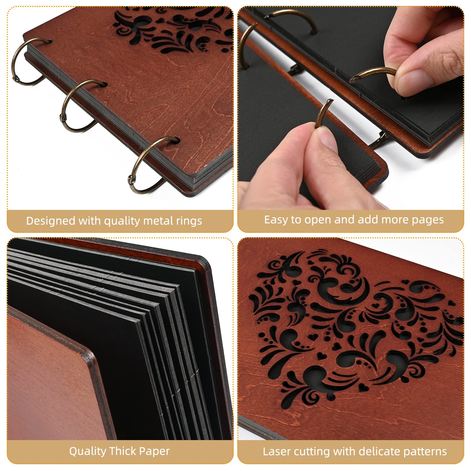 Álbum de recortes Giiffu de madera para álbumes de recortes, álbum de fotos de 100 páginas, álbum de recortes autoadhesivo con accesorios, regalo para boda, día de San Valentín, aniversario, día de la