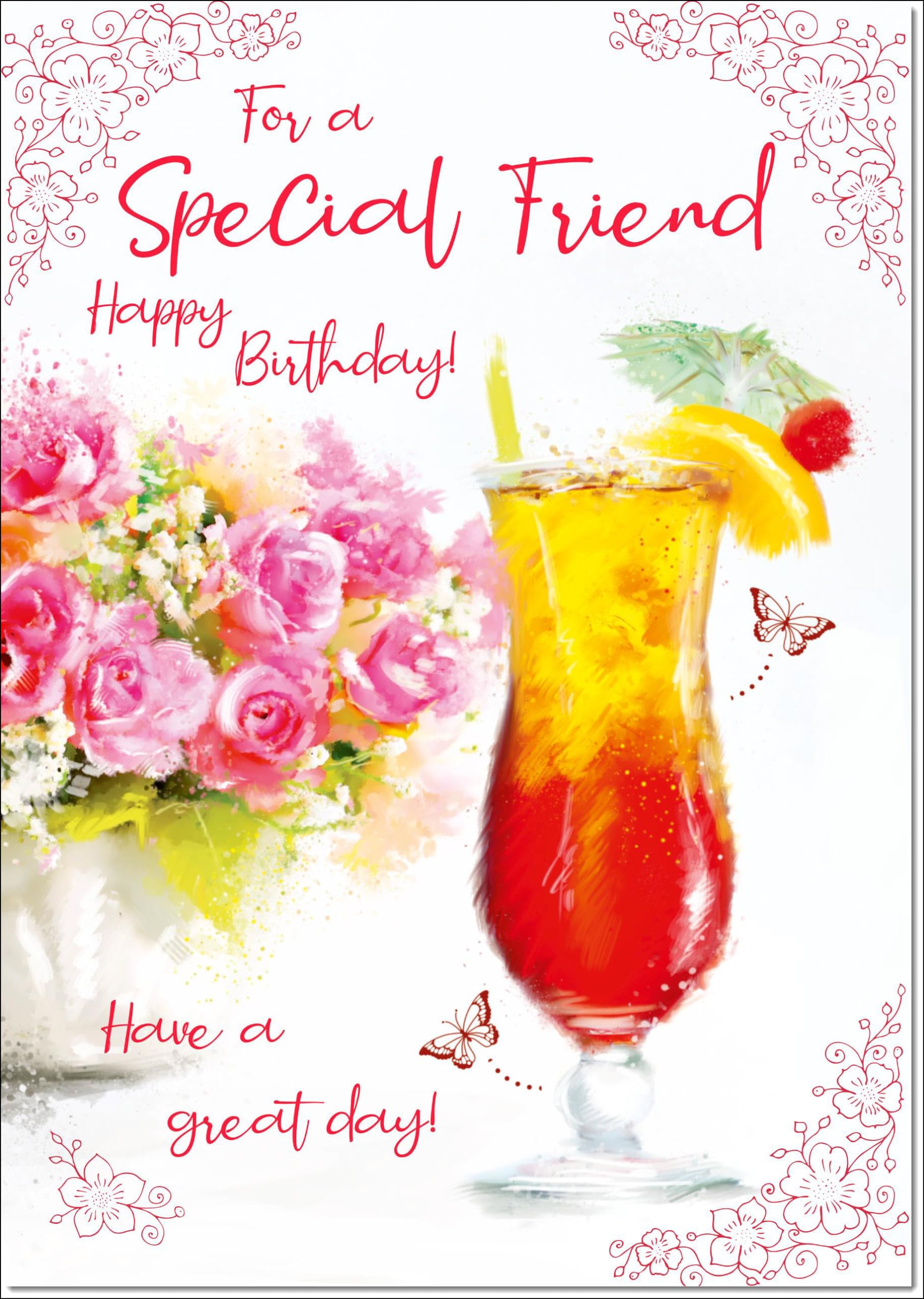 doodlecards Special Friend Birthday Card Floral Cocktail Large A4 Size with Plain Envelope