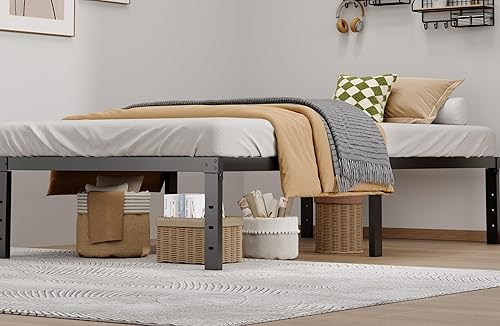 Miniatura 7 de Base de cama de metal tamaño individual, base de cama individual resistente de 14 pulgadas, no necesita somier, fácil montaje, sin ruido, base de