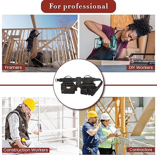 Miniatura 6 de Style n Craft Combo de 4 piezas y 17 bolsillos, cinturón de herramientas con 2 bolsas de herramientas y 1 soporte para martillo, cinturón de