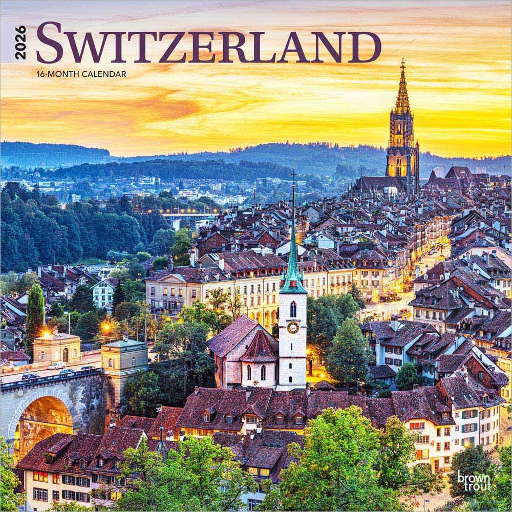 Switzerland 2026 12 X 24 Inch Hanging Monthly Square Wall Calendar  CALENDAR