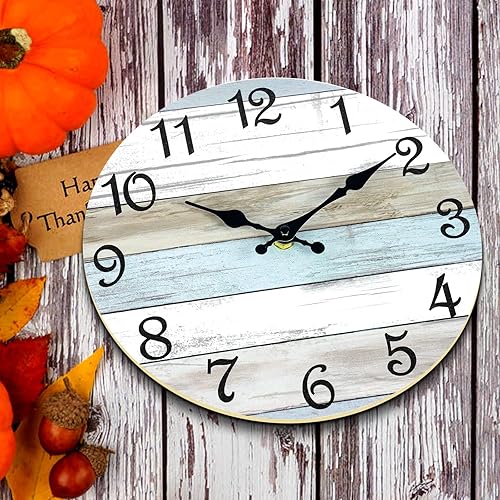 Miniatura 6 de CHYLIN Reloj de pared, silencioso sin tictac, funciona con pilas, reloj rústico costero de campo decorativo para baño, cocina, dormitorio, 8 pulgadas