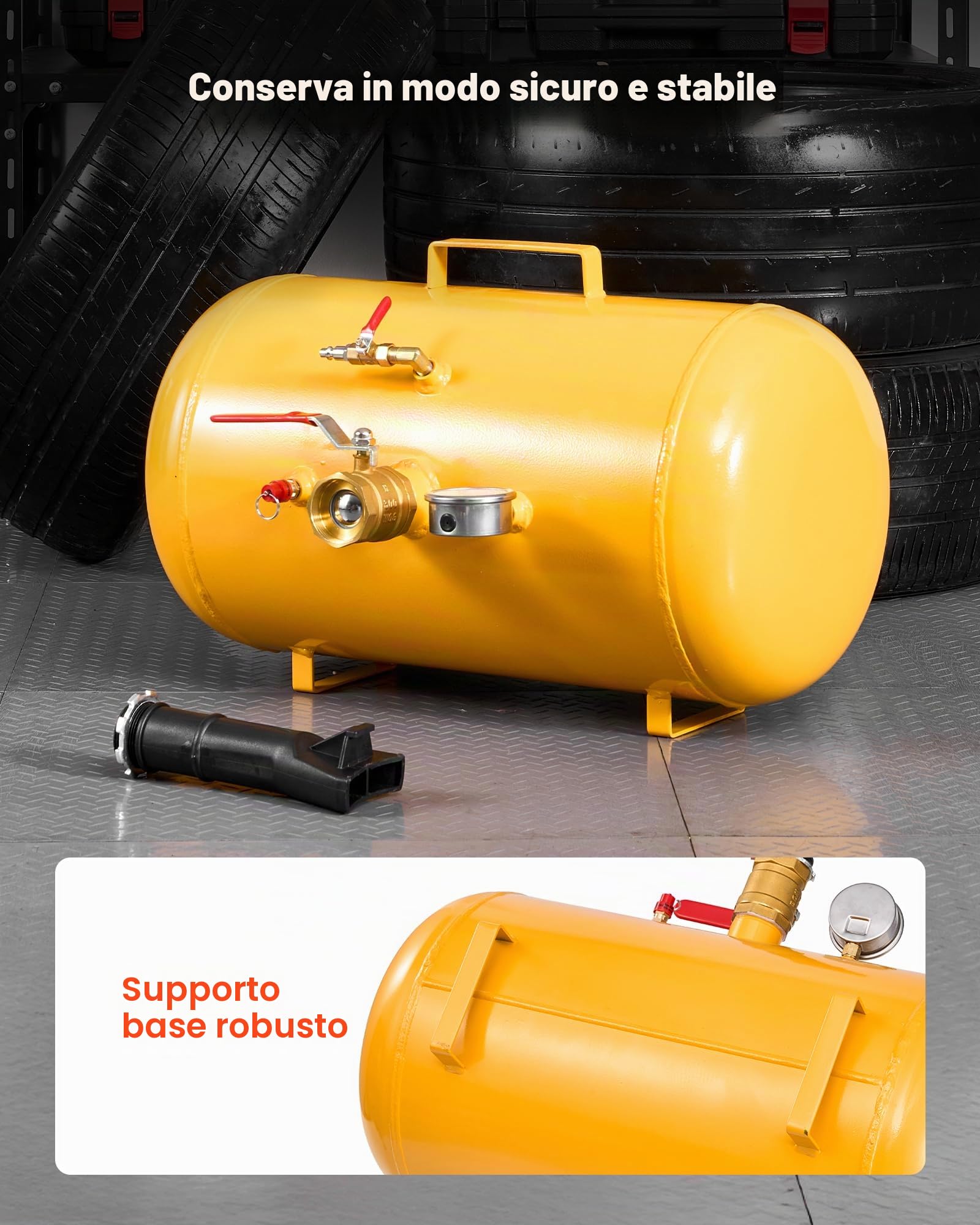 VEVOR Strumento per Rimozione dei Talloni dei Pneumatici per Impieghi Gravosi, Pressione 0,6 a 0,8 MP, 37,9 L, Gonfiatore ad Aria Compressa per ATV, Trattori, Pick-Up, Camion, Jeep, Giallo