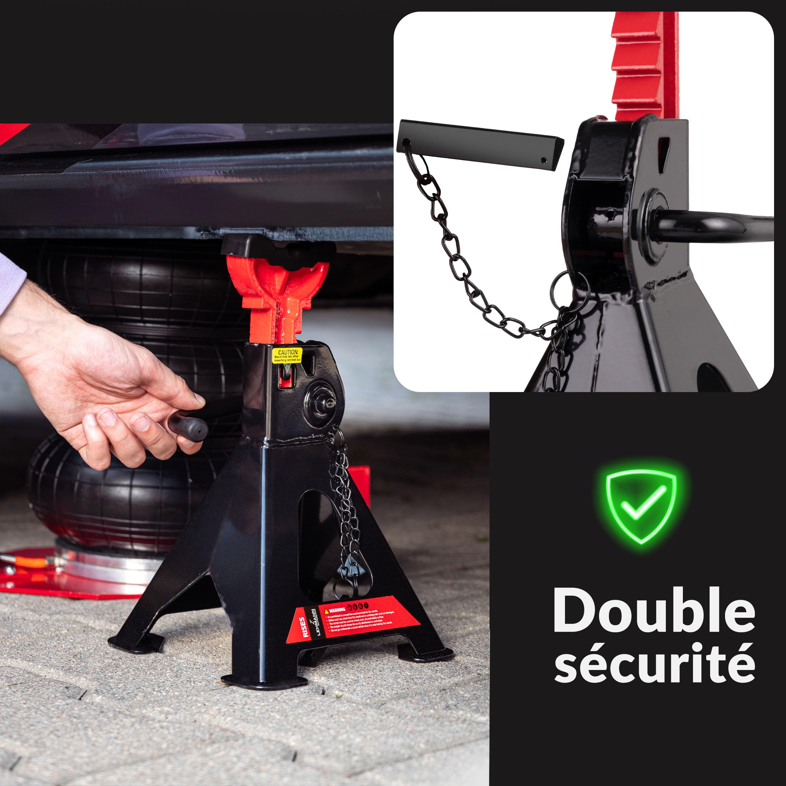 Lehmann 2 x Chandelles Voiture 3T - Hauteur Réglable de 300 à 430 mm - avec Patin en Caoutchouc - Double Système de Sécurité - pour Voitures, SUV et Camionnettes jusqu'à 3000 kg - Stables
