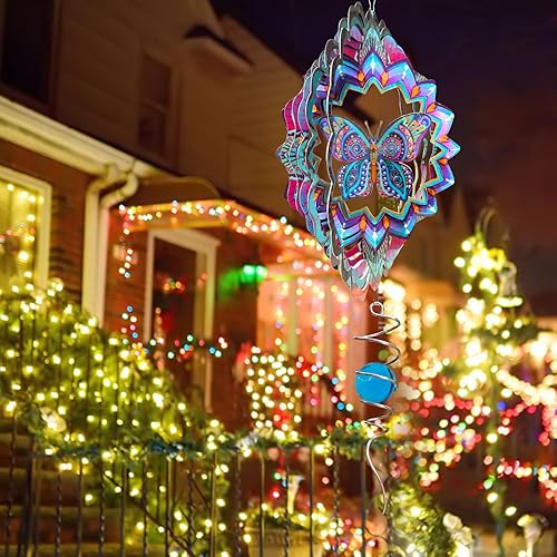 Miniatura 4 de FONMY Molinillo de viento de mariposa de acero inoxidable 3D de 12 pulgadas, escultura de viento que vale la pena regalo de decoración de Navidad.