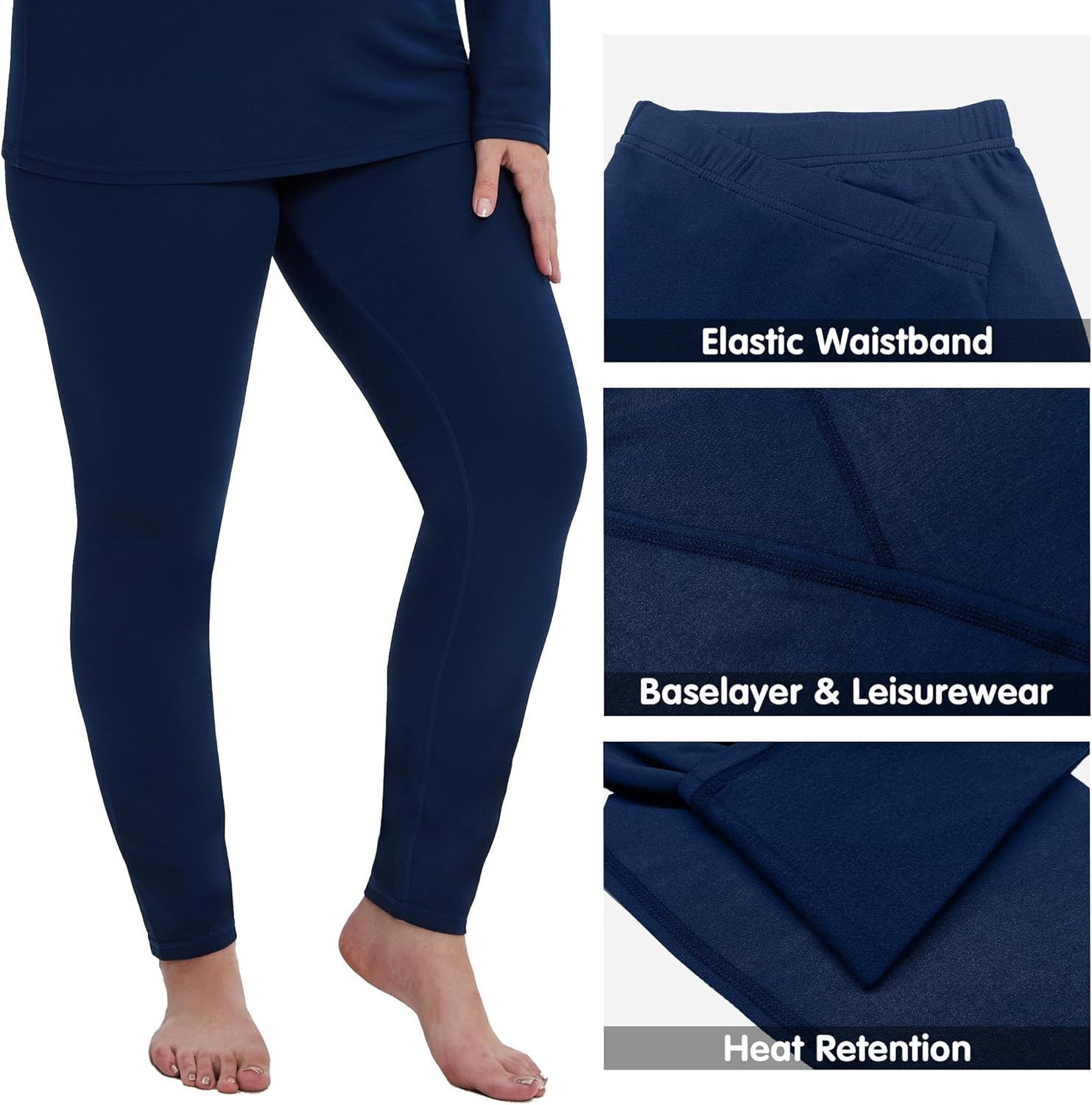 FOREYOND Plus Size Thermal Underwear for Women Long Johns Fleece Lined Base Layer Pajama Top and Bottom Sets XL-5XL