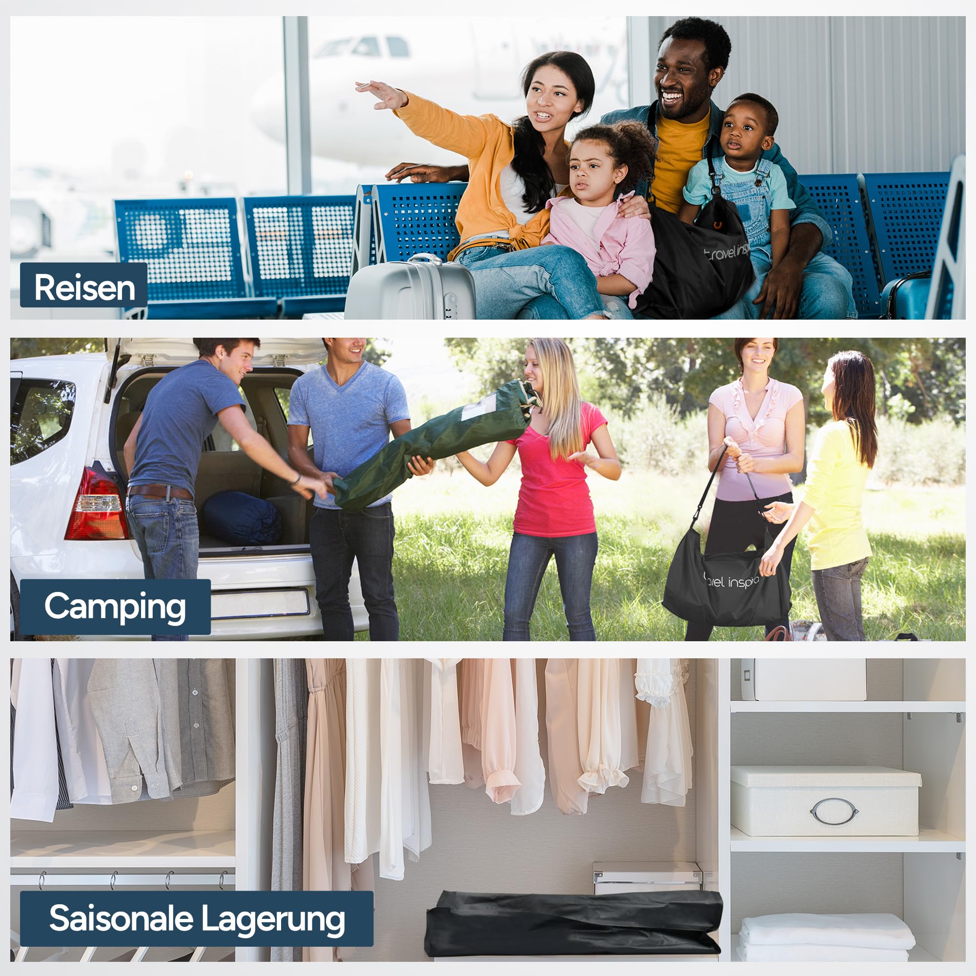 travel inspira 2X TPU Vakuumbeutel für Kleidung Wasserdichtes Reisebeutel | TPU 22L 50% Platzsparend USB-C Aufladbare Pumpe 4500Pa mit Einzelnem Waschbeutel Wiederverwendbar Aufbewahrung & Organisation
