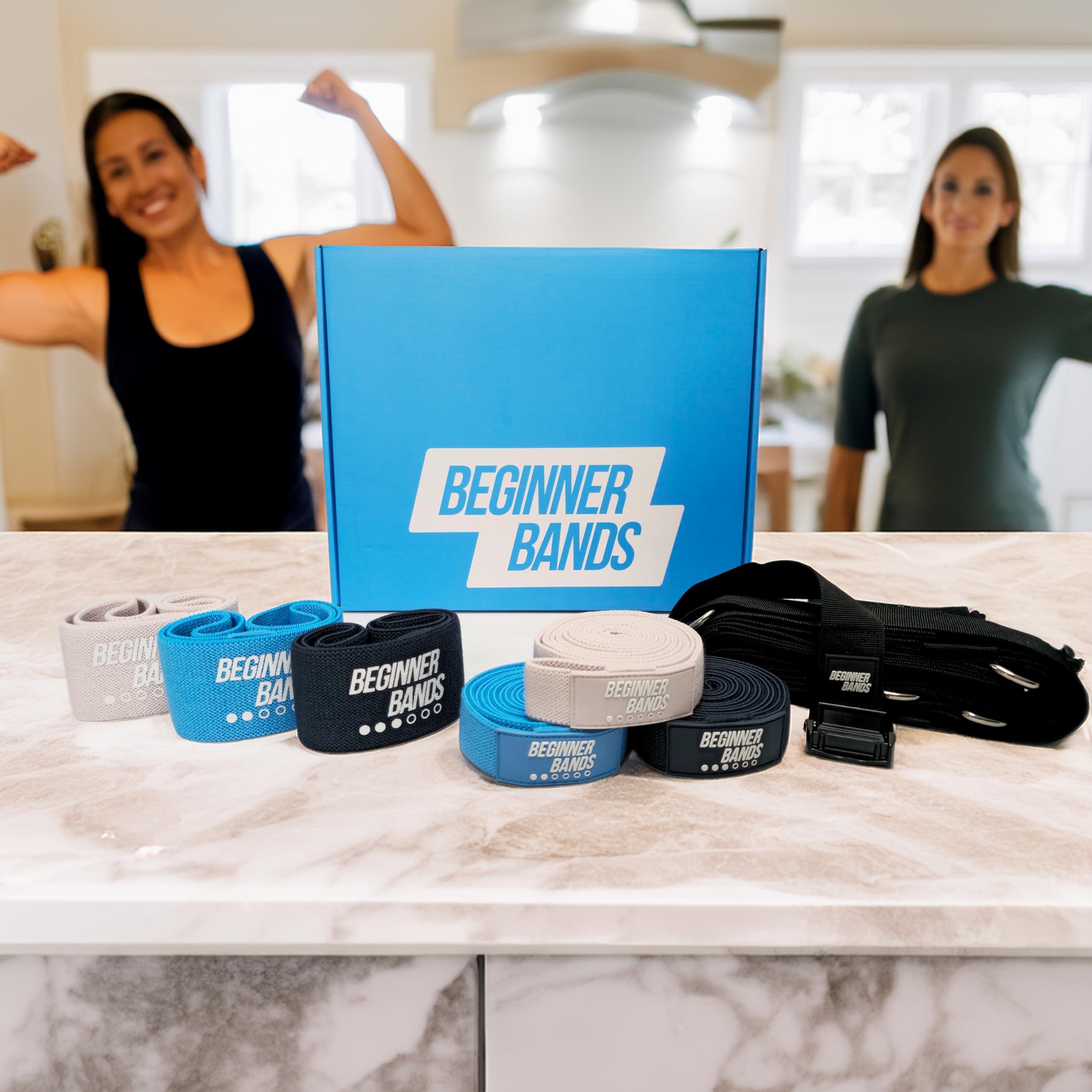 Beginner Bands 6er Set von Justin Agustin - Speziell für Anfänger entwickelt - Sanfte Übungsbänder für Senioren & eingeschränkte Mobilität - Weicher Stoff - Heim-Fitnessgeräte - Inkl. Tür-Kit & Tasche